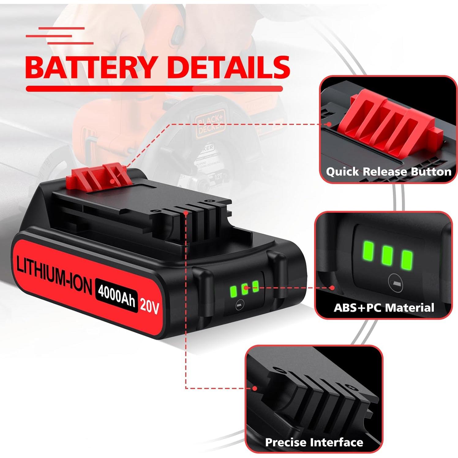 Baterías de Litio Bonacell 4000mAh + Cargador para Black Decker 20V