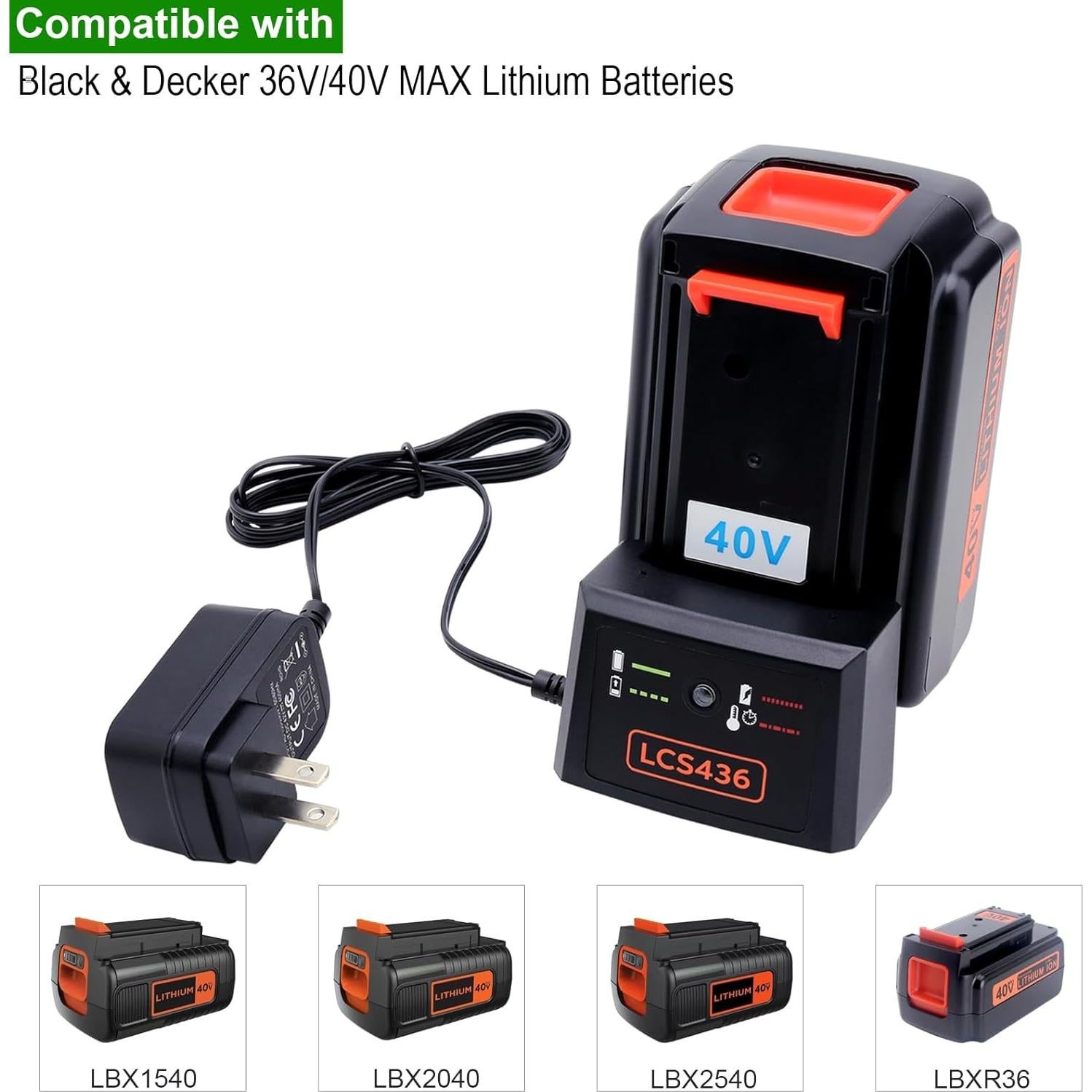 Cargador de Batería 40V MAX Black+Decker LCS36 LCS40 Litio