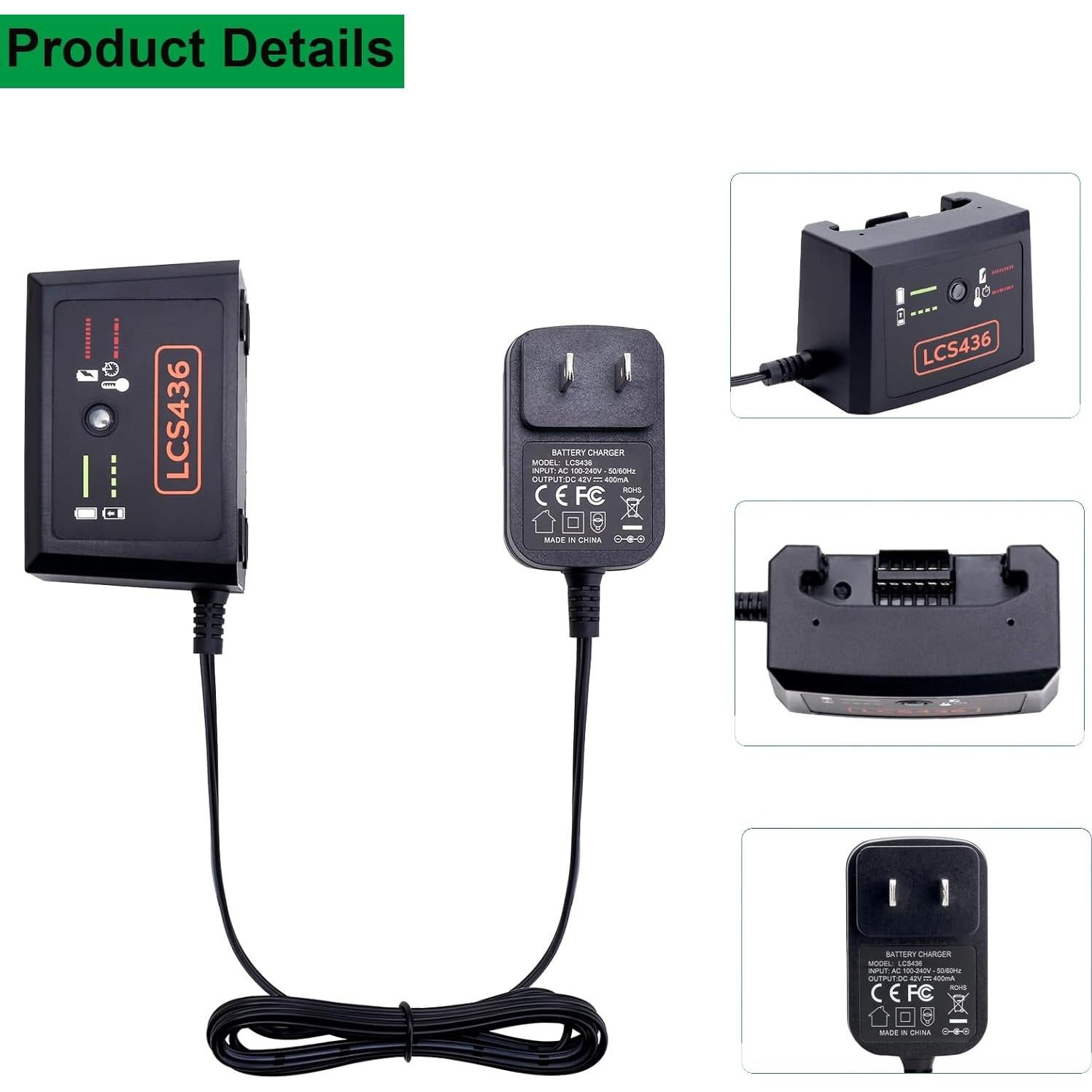 Cargador de Batería 40V MAX Black+Decker LCS36 LCS40 Litio