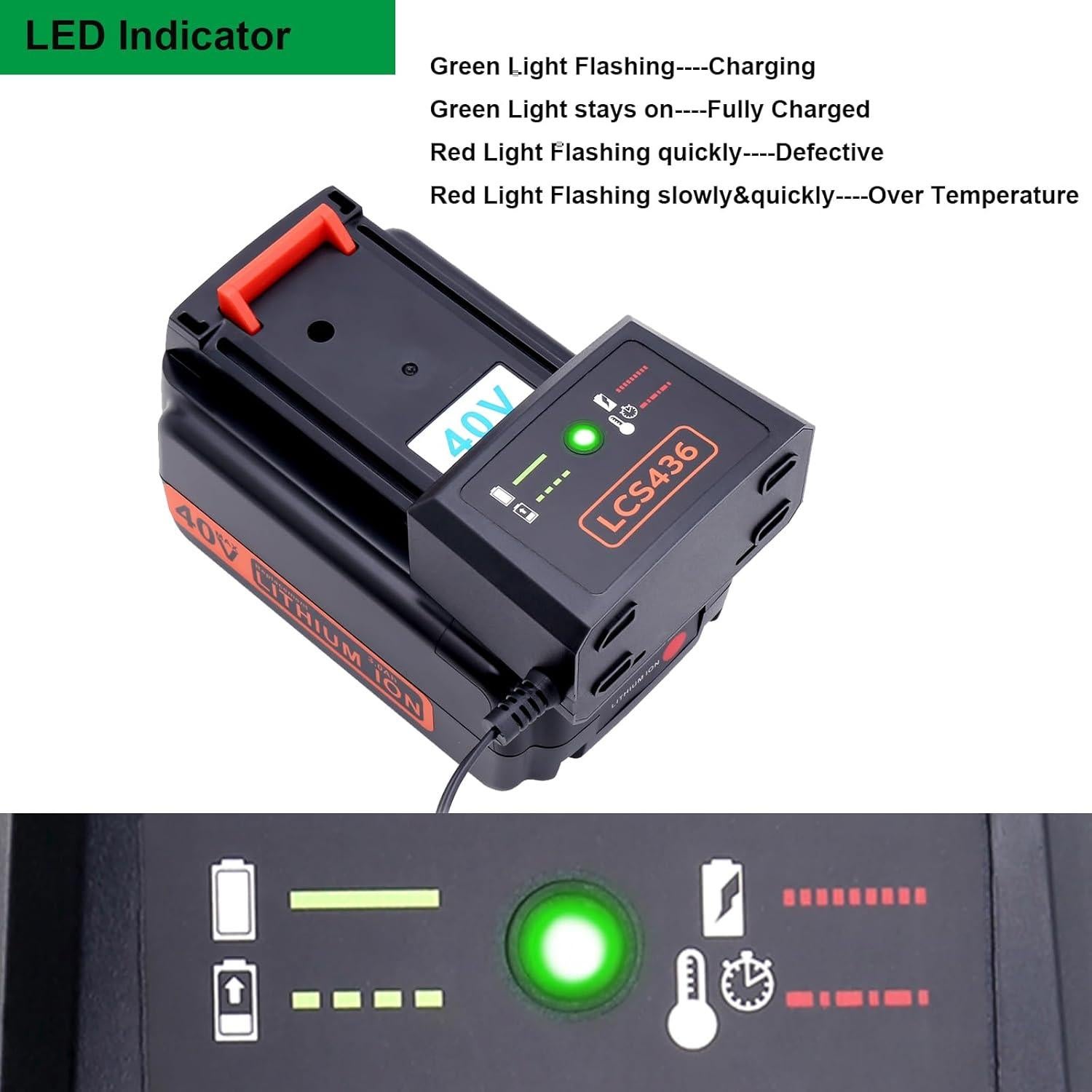 Cargador de Batería 40V MAX Black+Decker LCS36 LCS40 Litio