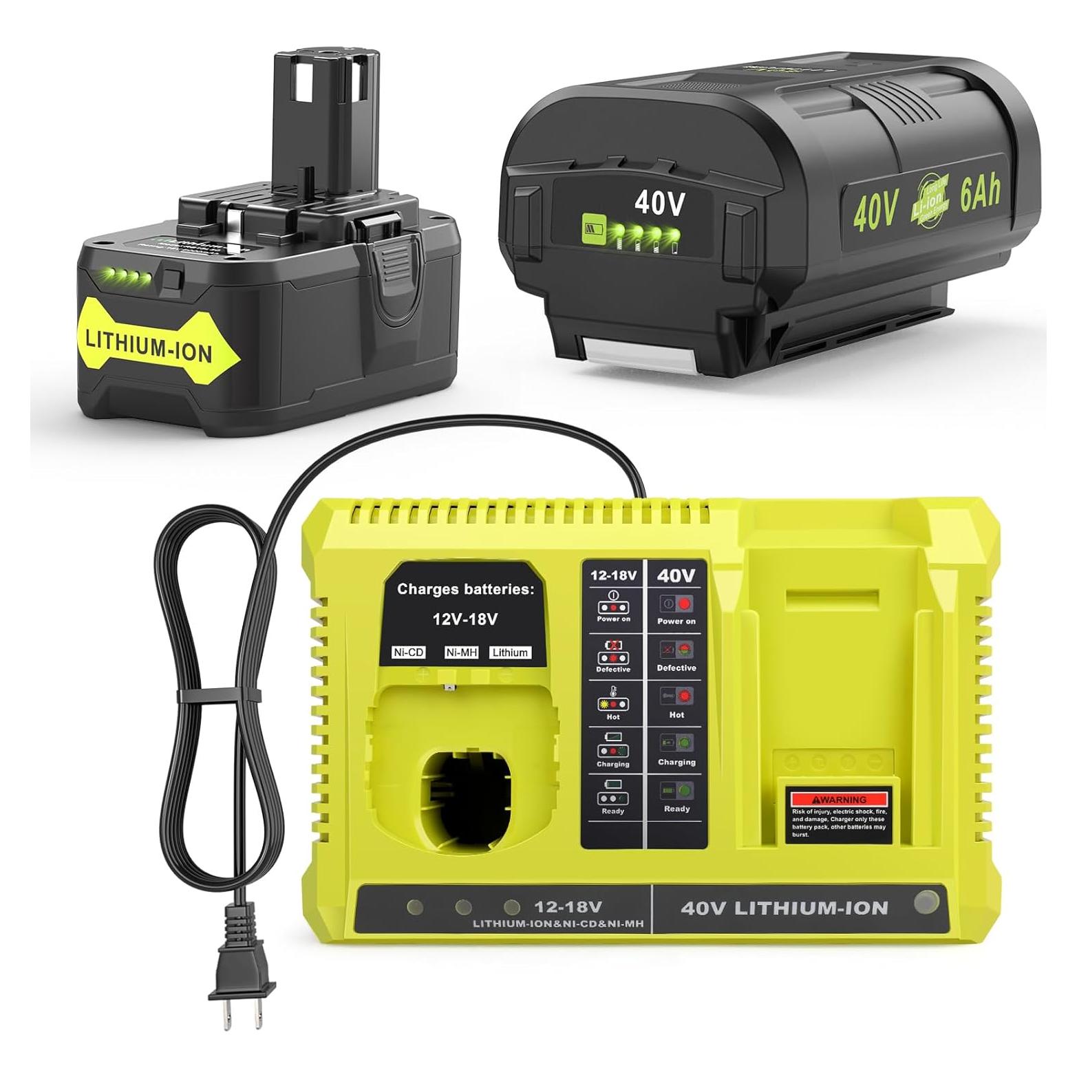 Cargador Doble Química 18V/40V + Batería 6.0Ah Ryobi