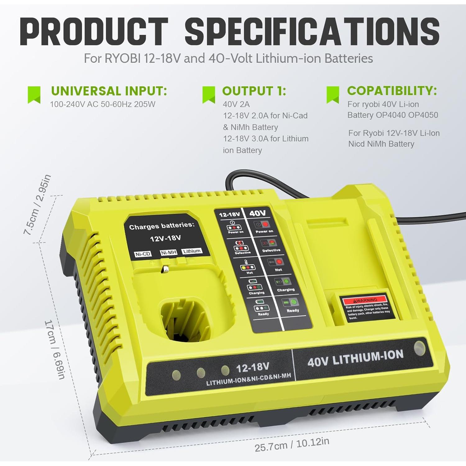 Cargador Doble Química 18V/40V + Batería 6.0Ah Ryobi