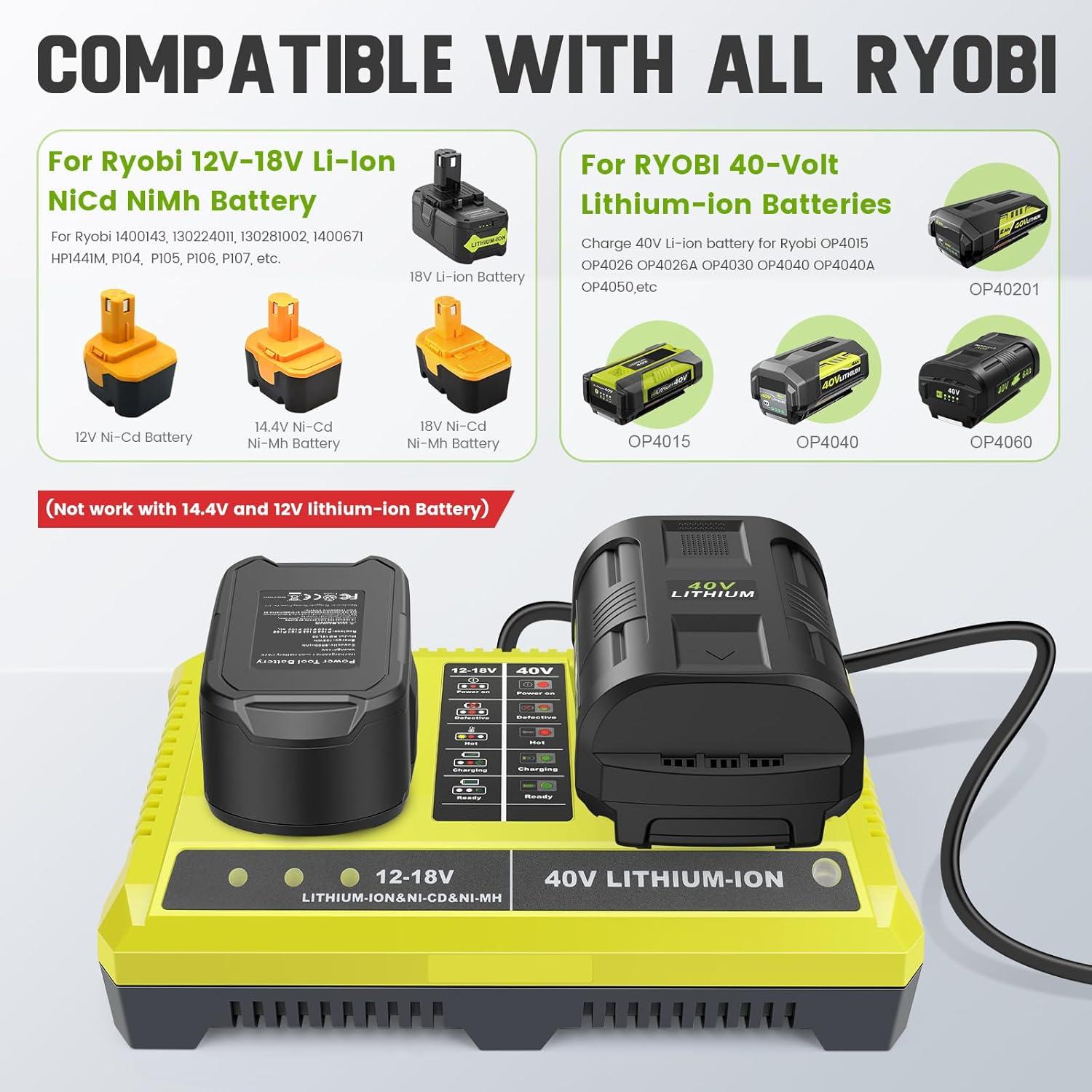 Cargador Doble Química 18V/40V + Batería 6.0Ah Ryobi