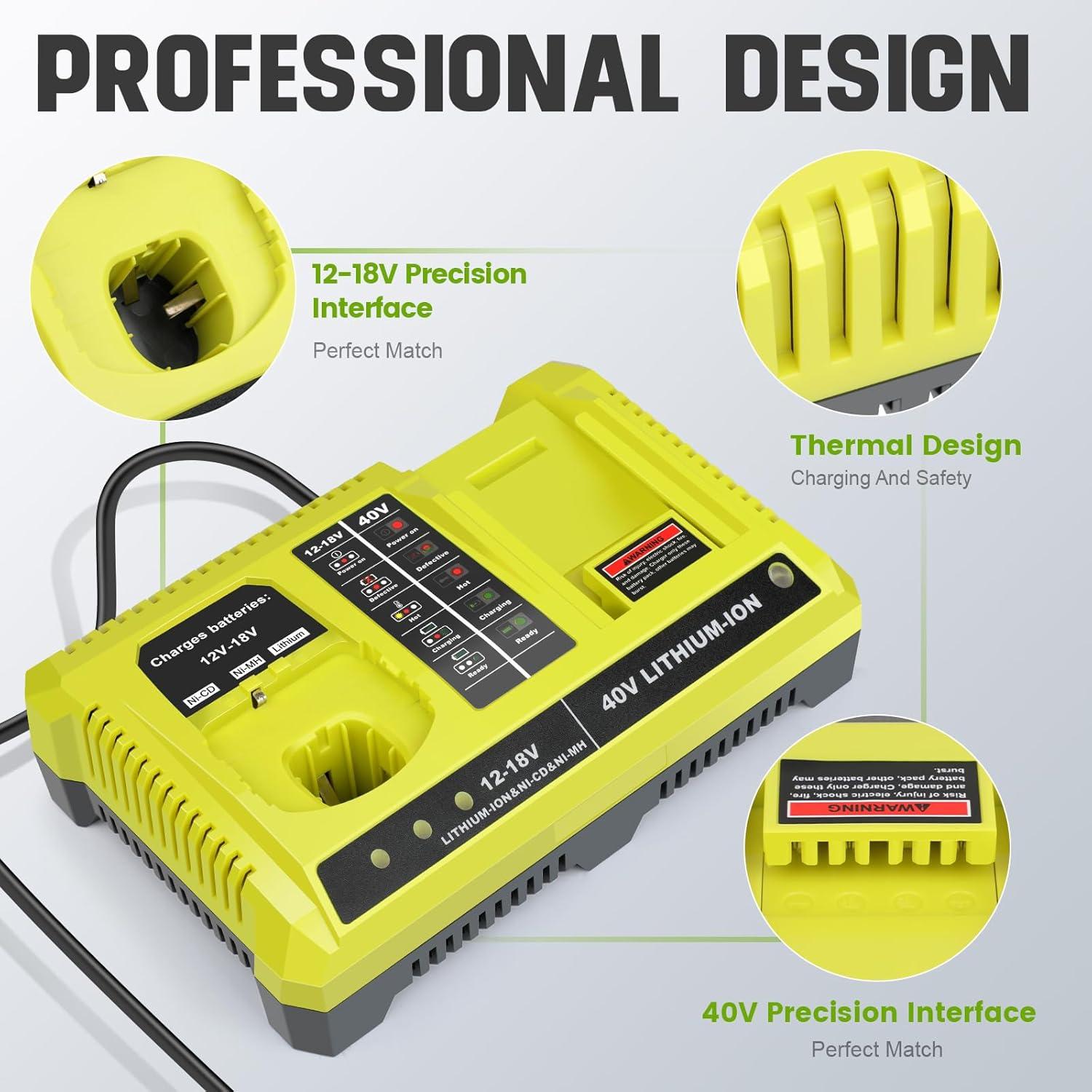 Cargador Doble Química 18V/40V + Batería 6.0Ah Ryobi