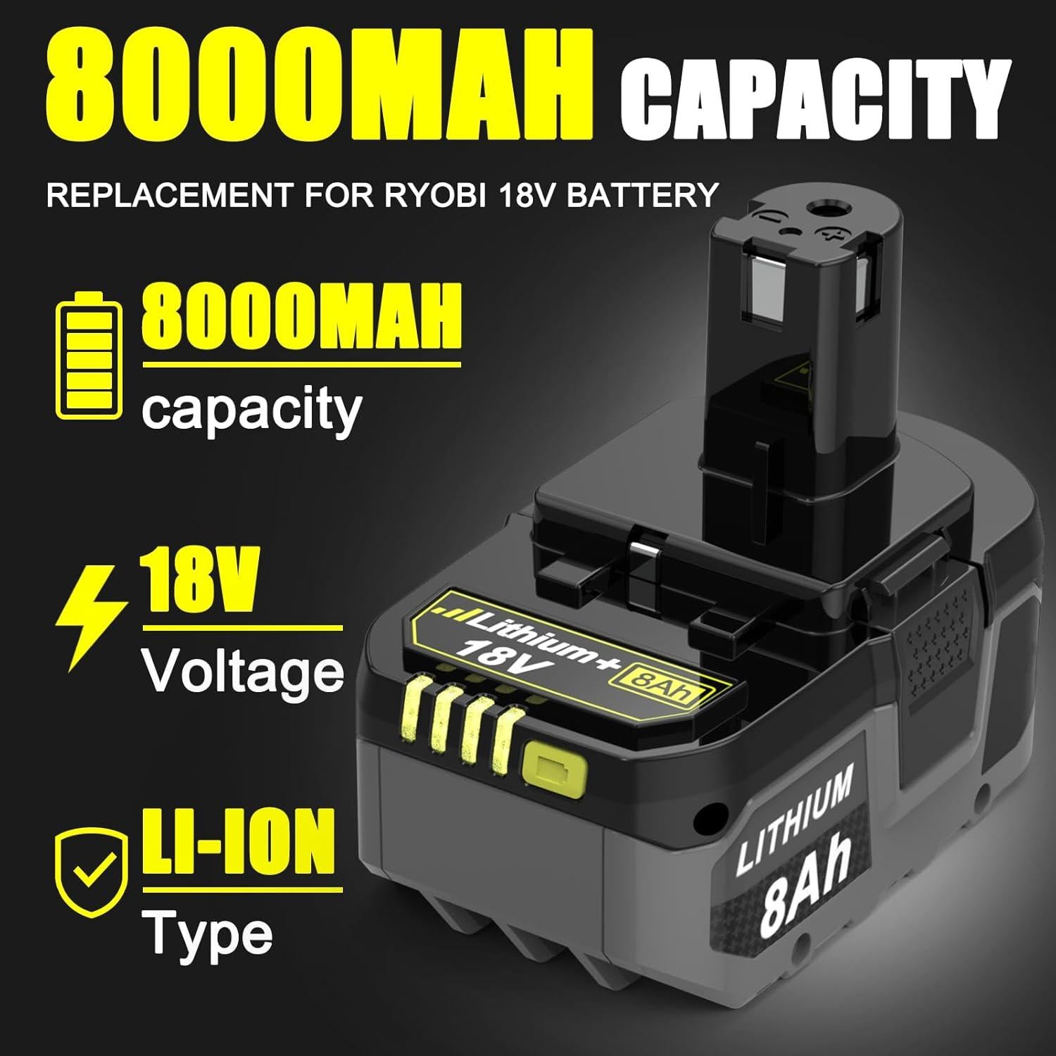 Batería de Reemplazo 18V 8000mAh Litio Ryobi ONE+ (2 pcs)