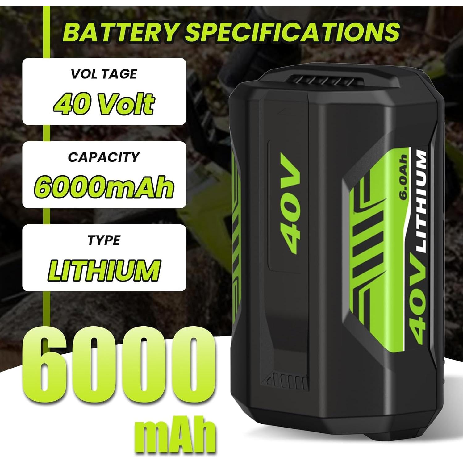 2 Baterías de Litio 40V 6000mAh Ryobi OP40601 Verde