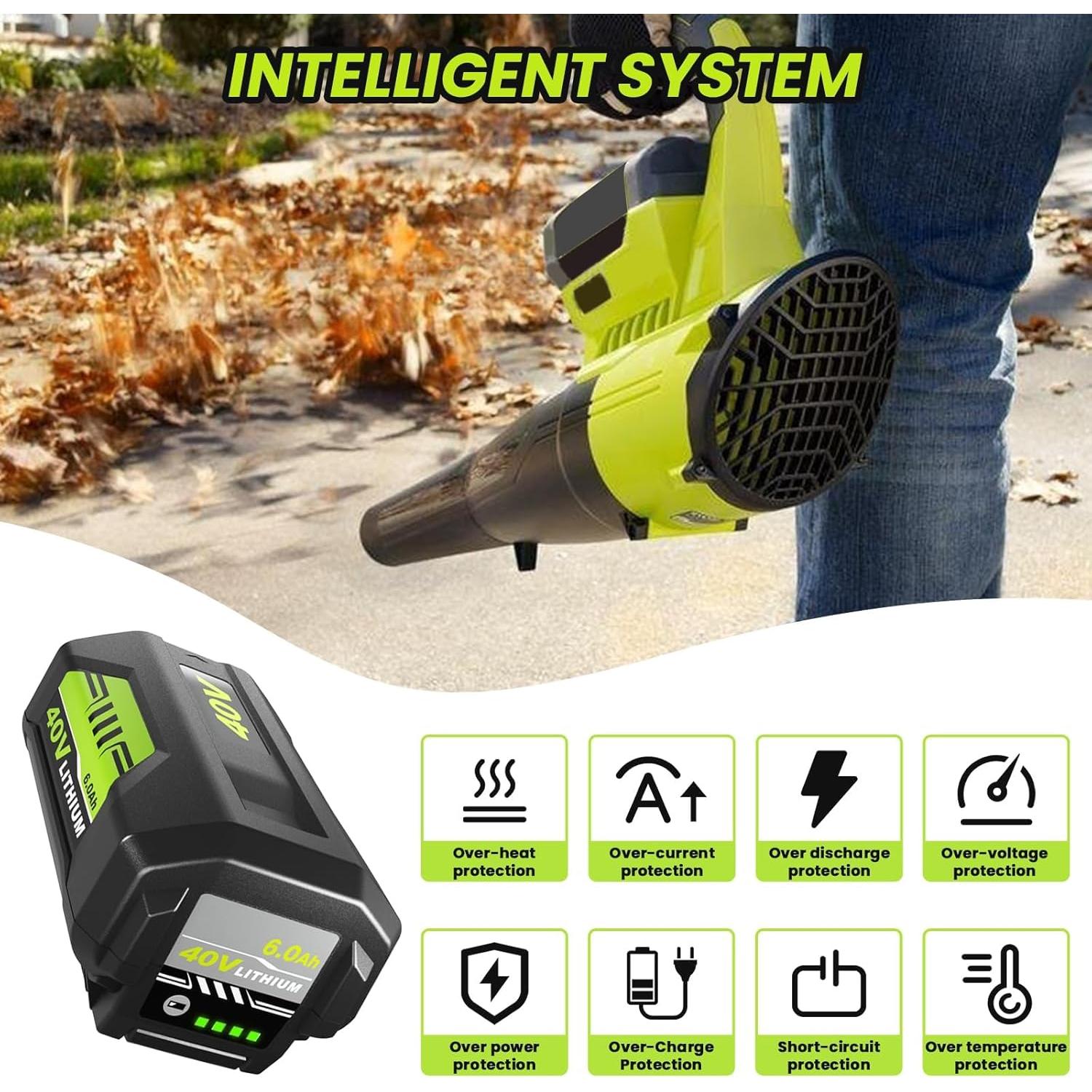 2 Baterías de Litio 40V 6000mAh Ryobi OP40601 Verde