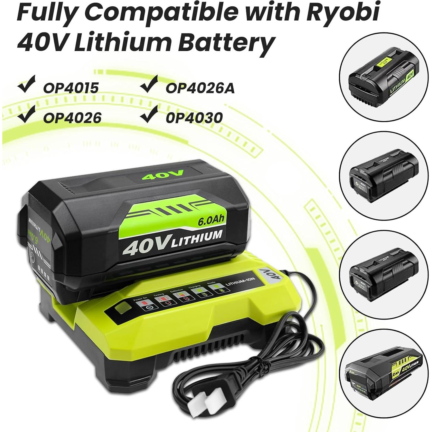 2 Baterías de Litio 40V 6000mAh Ryobi OP40601 Verde