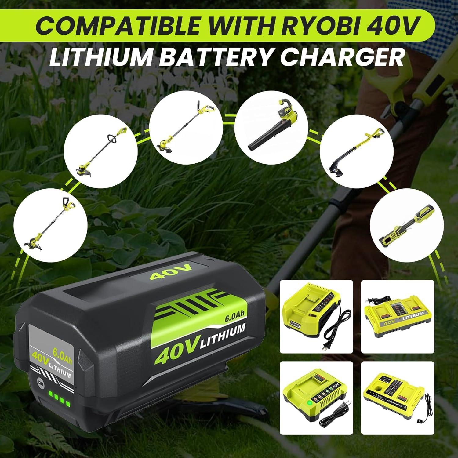 2 Baterías de Litio 40V 6000mAh Ryobi OP40601 Verde