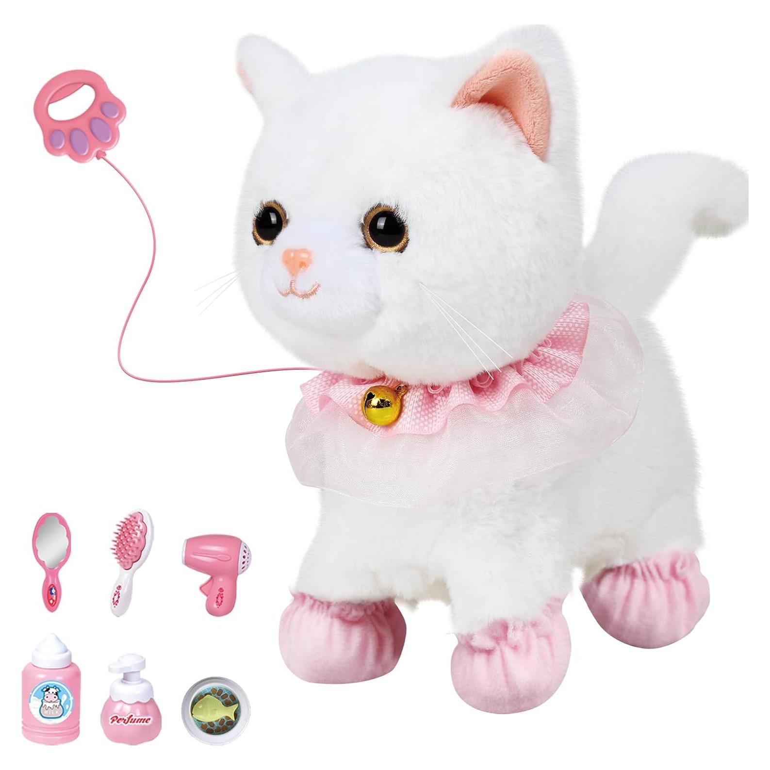 Gato Robot Interactivo de Peluche Blanco con Control Remoto