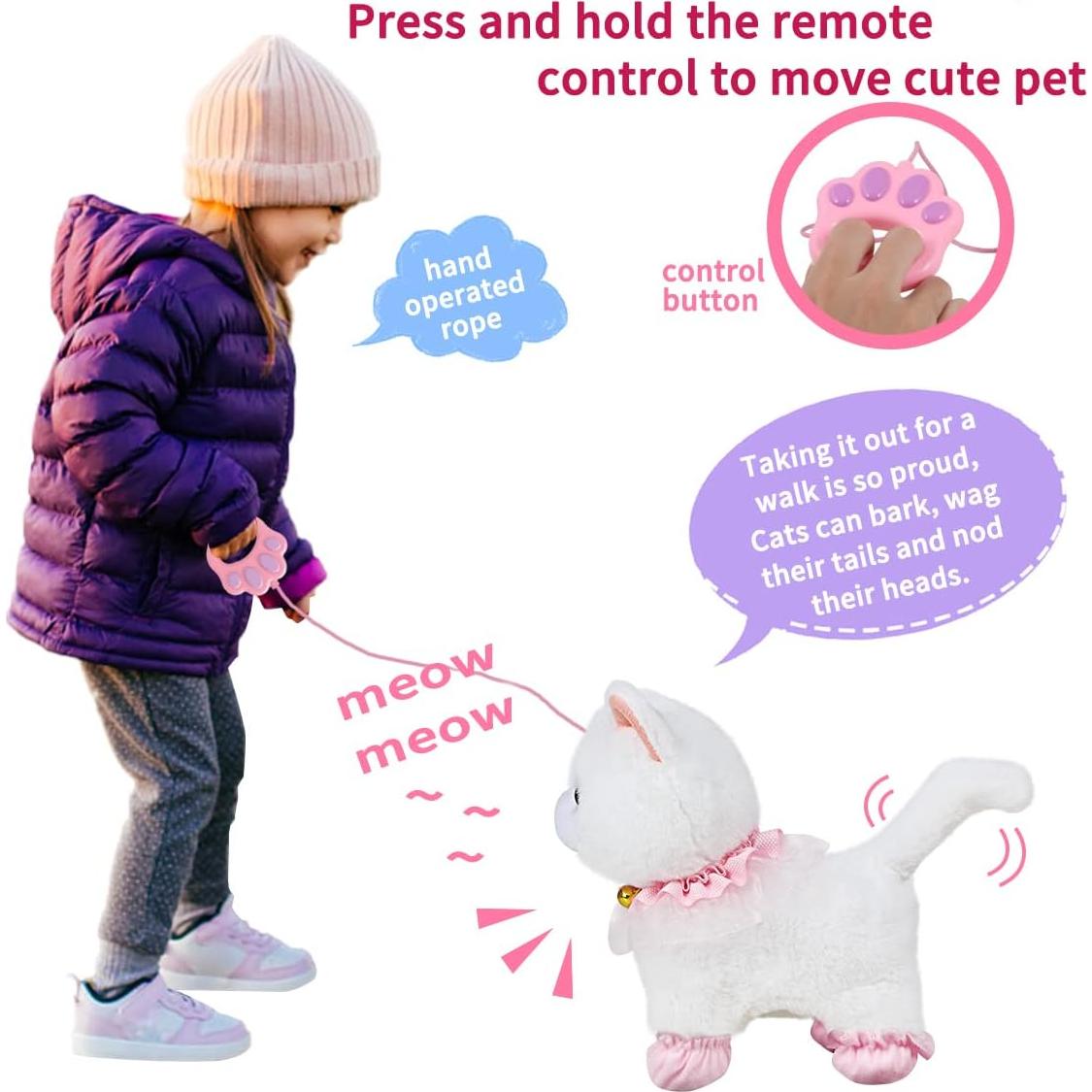Gato Robot Interactivo de Peluche Blanco con Control Remoto