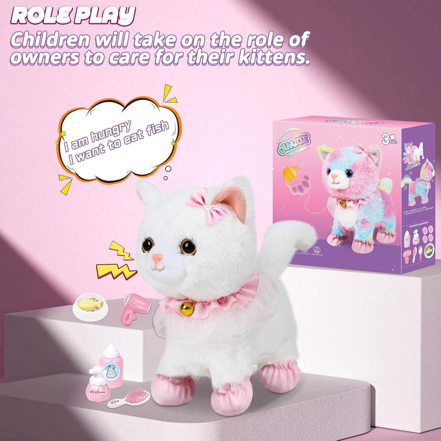 Gato Robot Interactivo de Peluche Blanco con Control Remoto