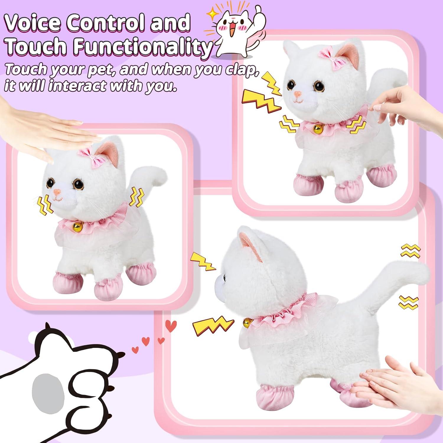 Gato Robot Interactivo de Peluche Blanco con Control Remoto