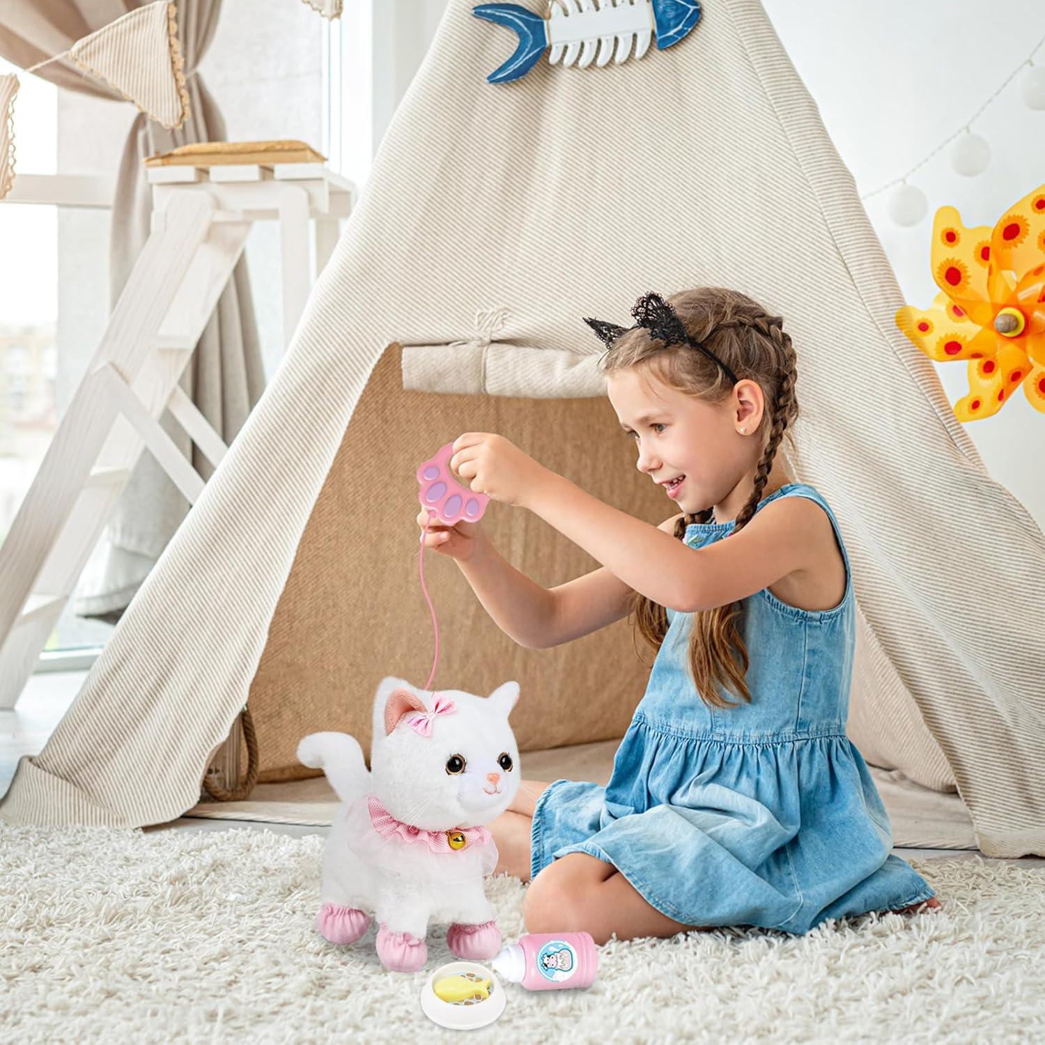 Gato Robot Interactivo de Peluche Blanco con Control Remoto