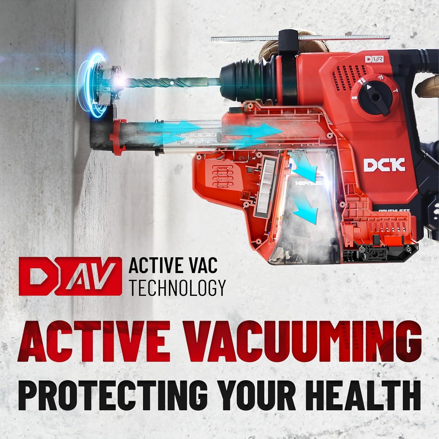 Taladro de Martillo Rotativo DCK 20V Inalámbrico con Extractor de Polvo