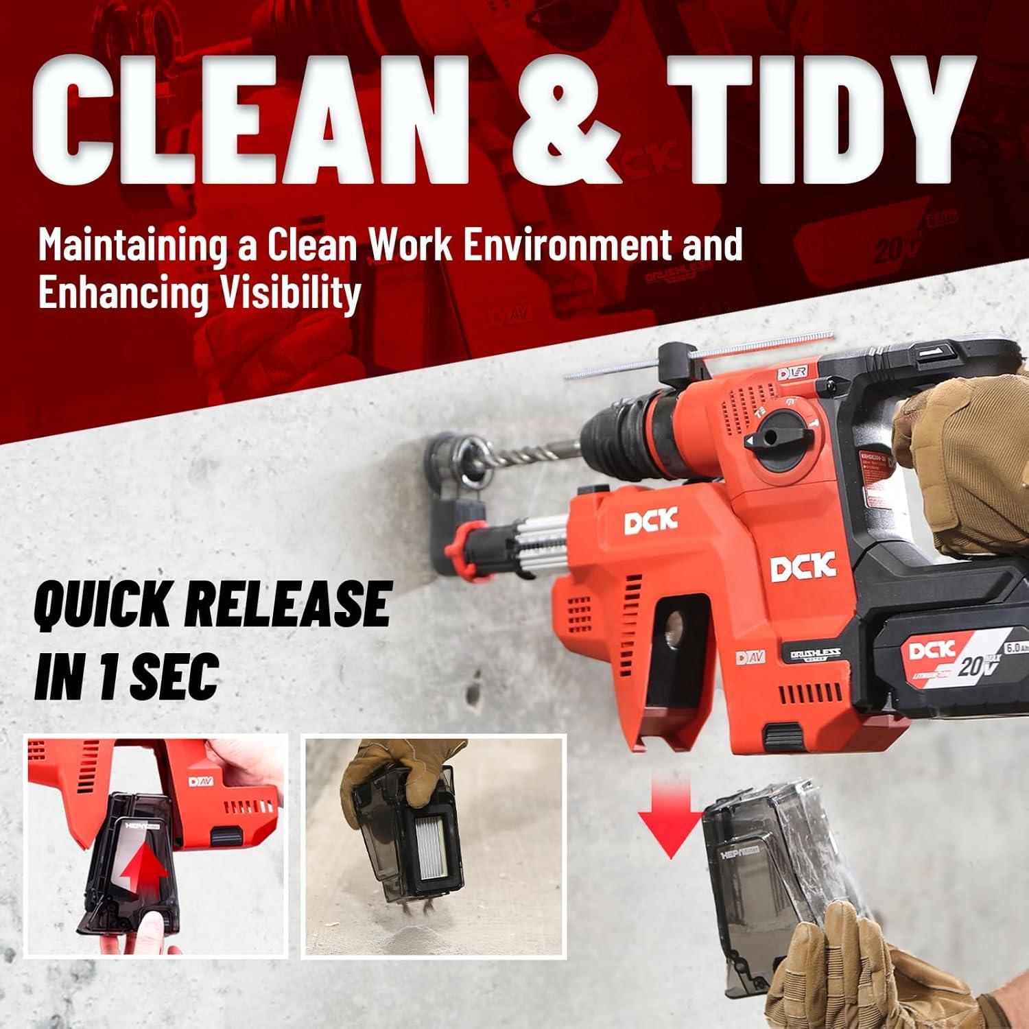 Taladro de Martillo Rotativo DCK 20V Inalámbrico con Extractor de Polvo