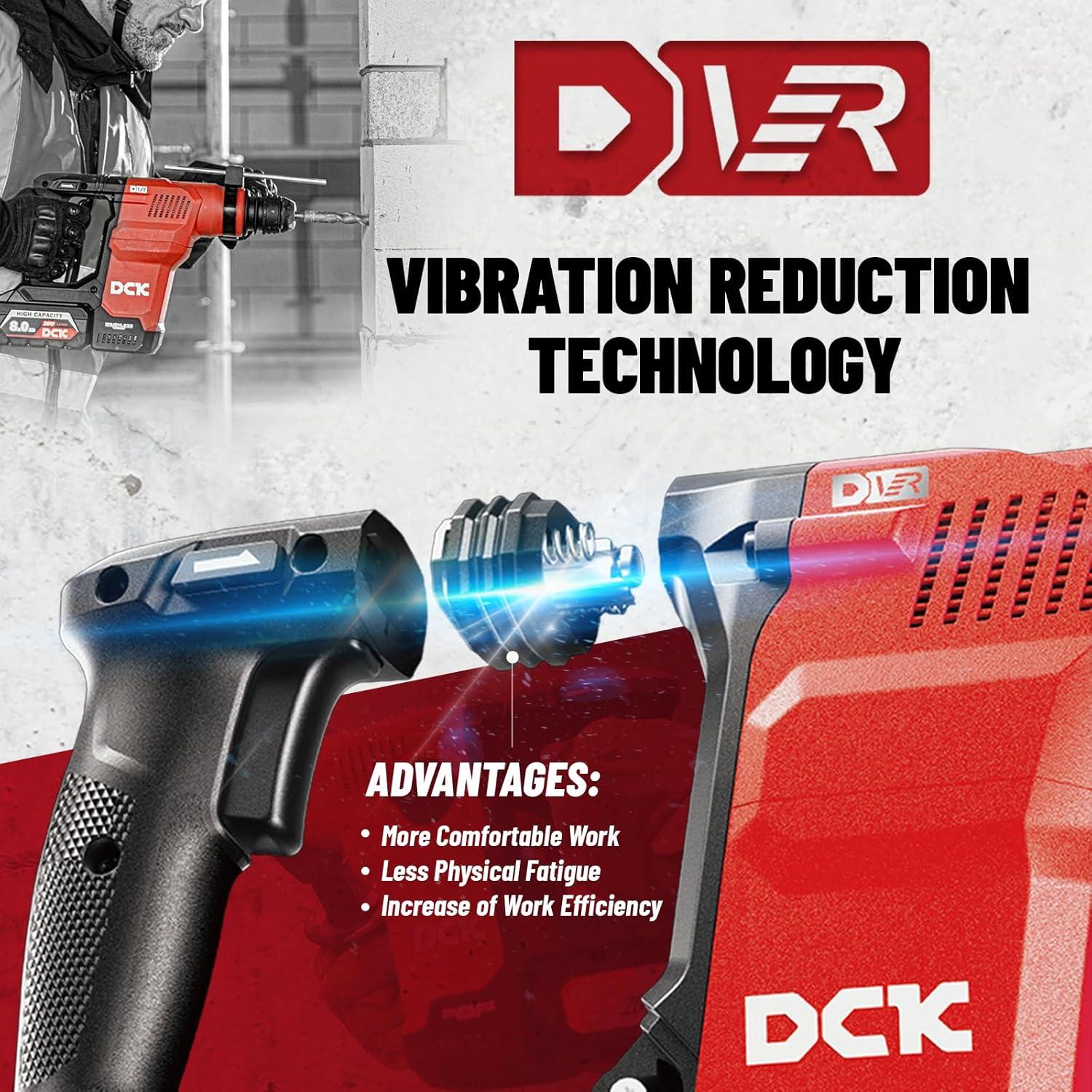 Taladro de Martillo Rotativo DCK 20V Inalámbrico con Extractor de Polvo