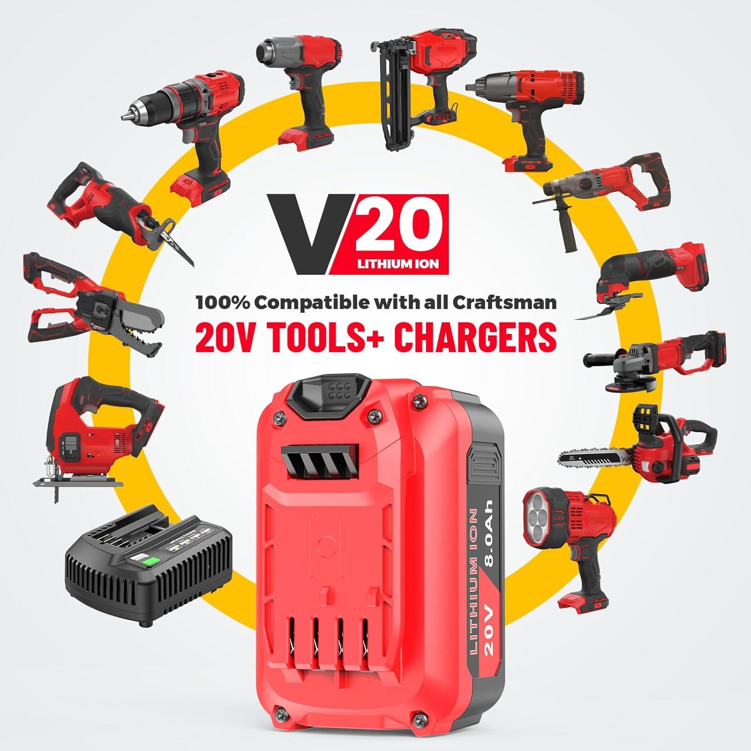 Batería de Reemplazo Craftsman 20V 8000mAh (Paquete de 2)