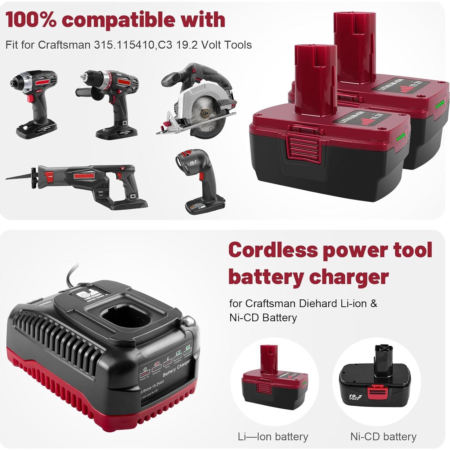 Paquete de 2 Baterías Litio 6.0Ah 19.2V + Cargador Craftsman