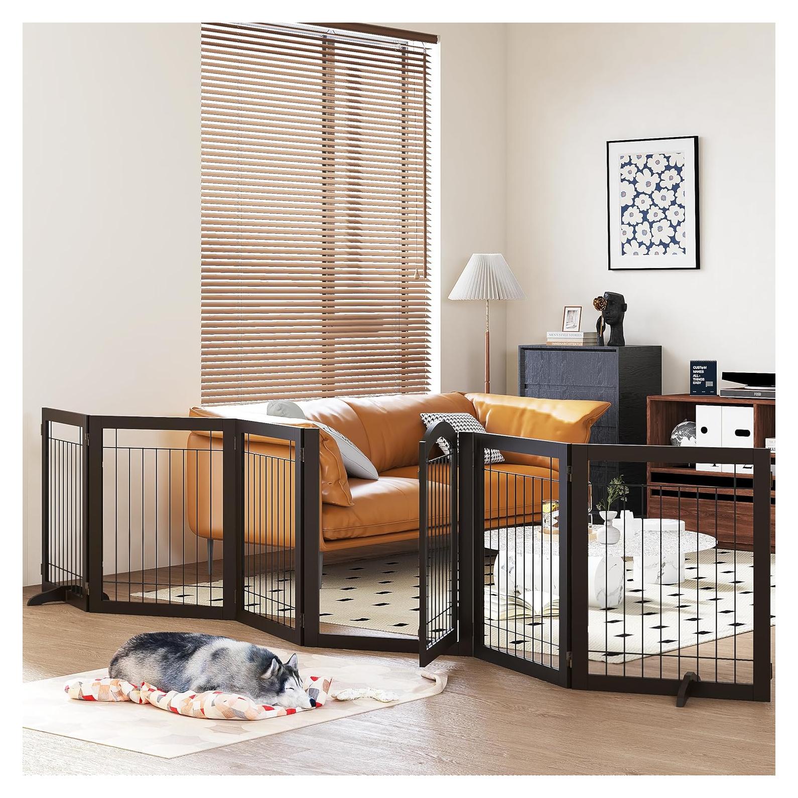 Puerta para Perros PAWLAND Extra Ancha 6 Paneles Espresso 144x81 cm