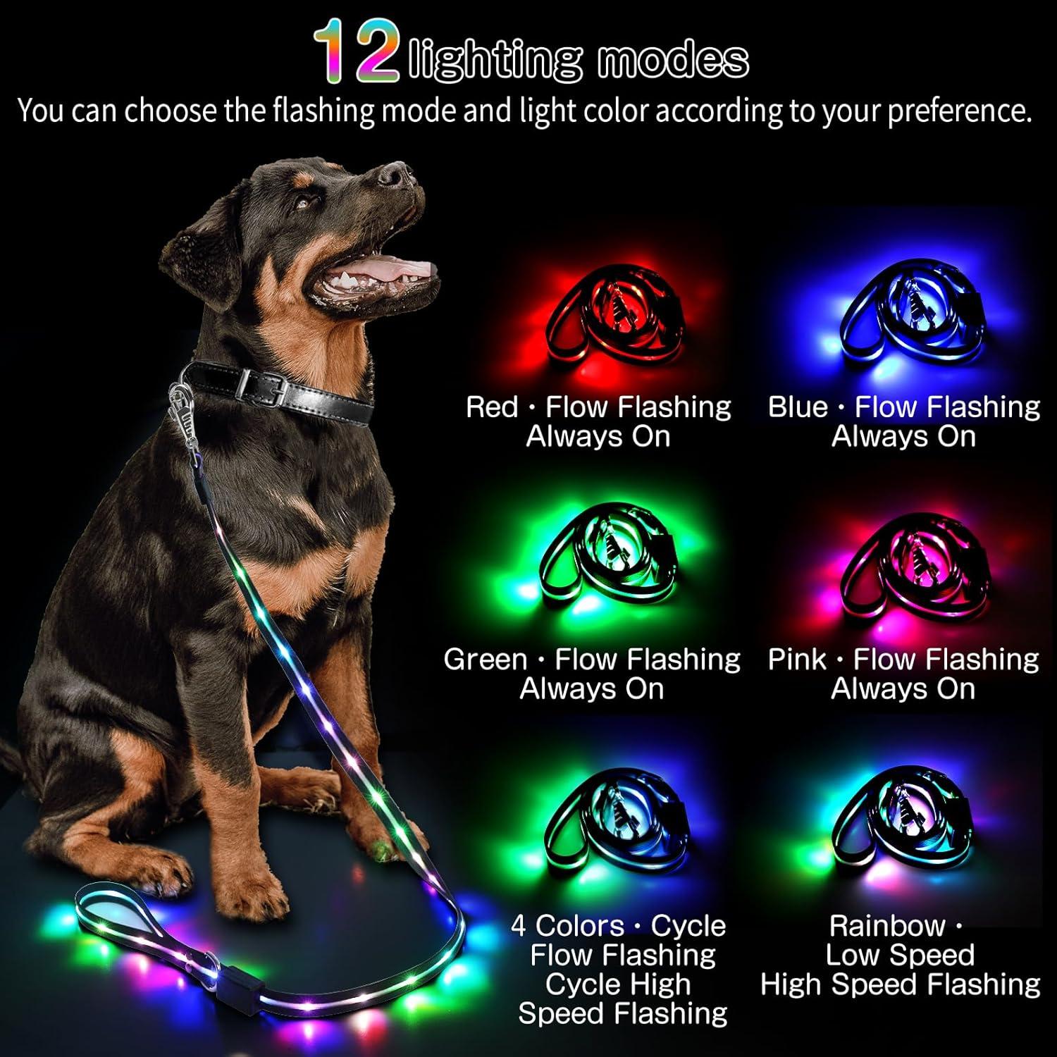 Correa LED para Perros Yoheueoa 1.22 m Recargable 12 Modos