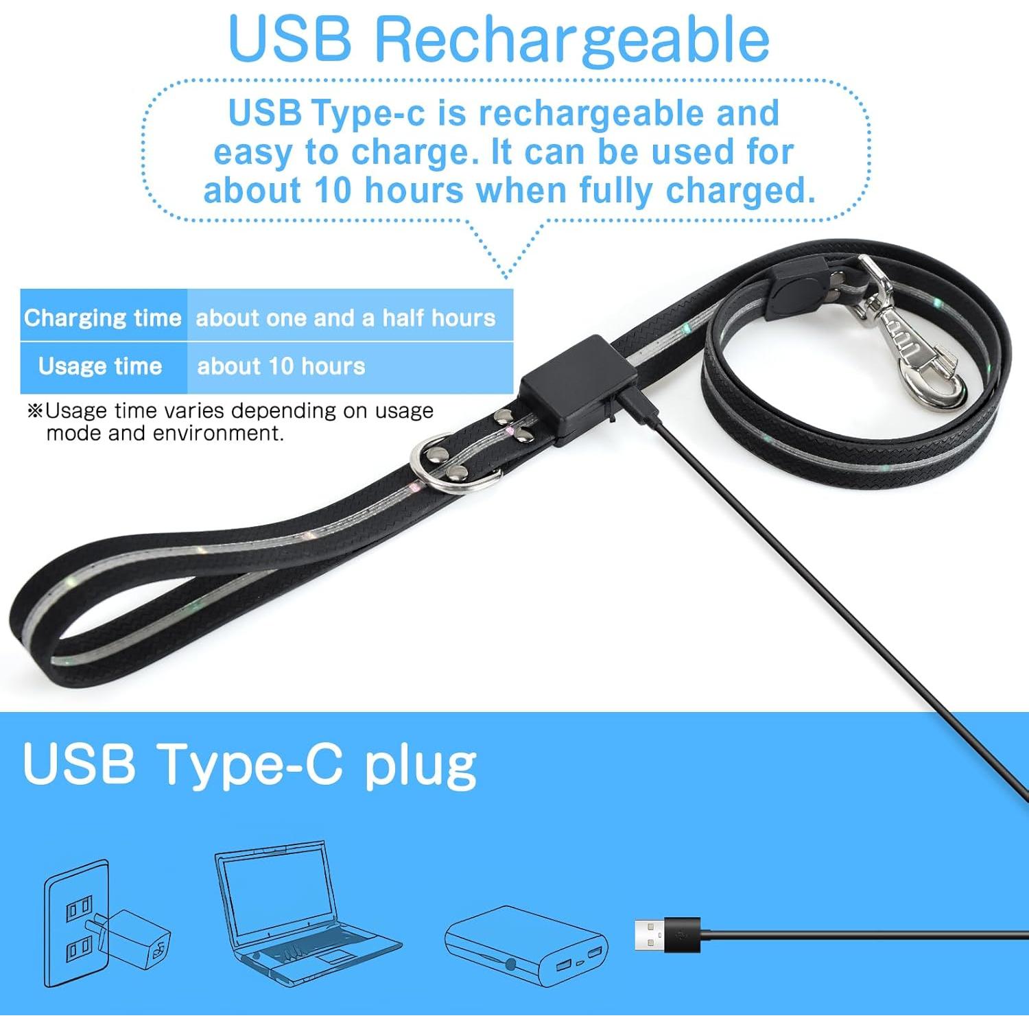 Correa LED para Perros Yoheueoa 1.22 m Recargable 12 Modos