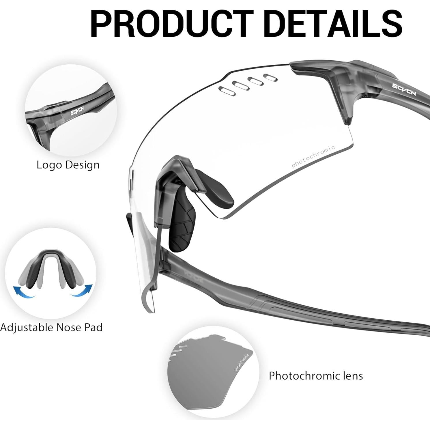 Gafas de Ciclismo SCVCN Fotoquímicas UV400 TR90 Gris