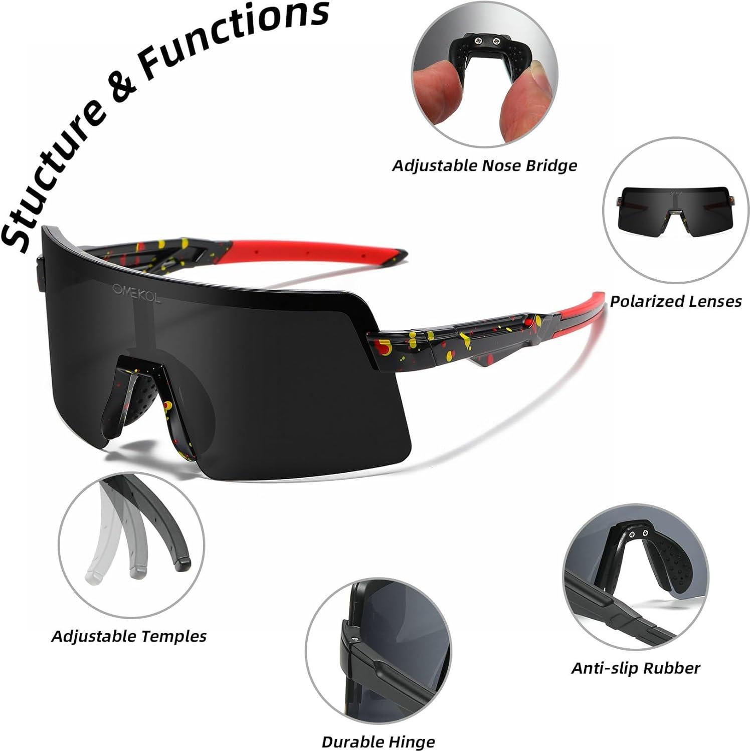 Gafas de Sol Polarizadas OMEKOL Adultos UV400 Ciclismo