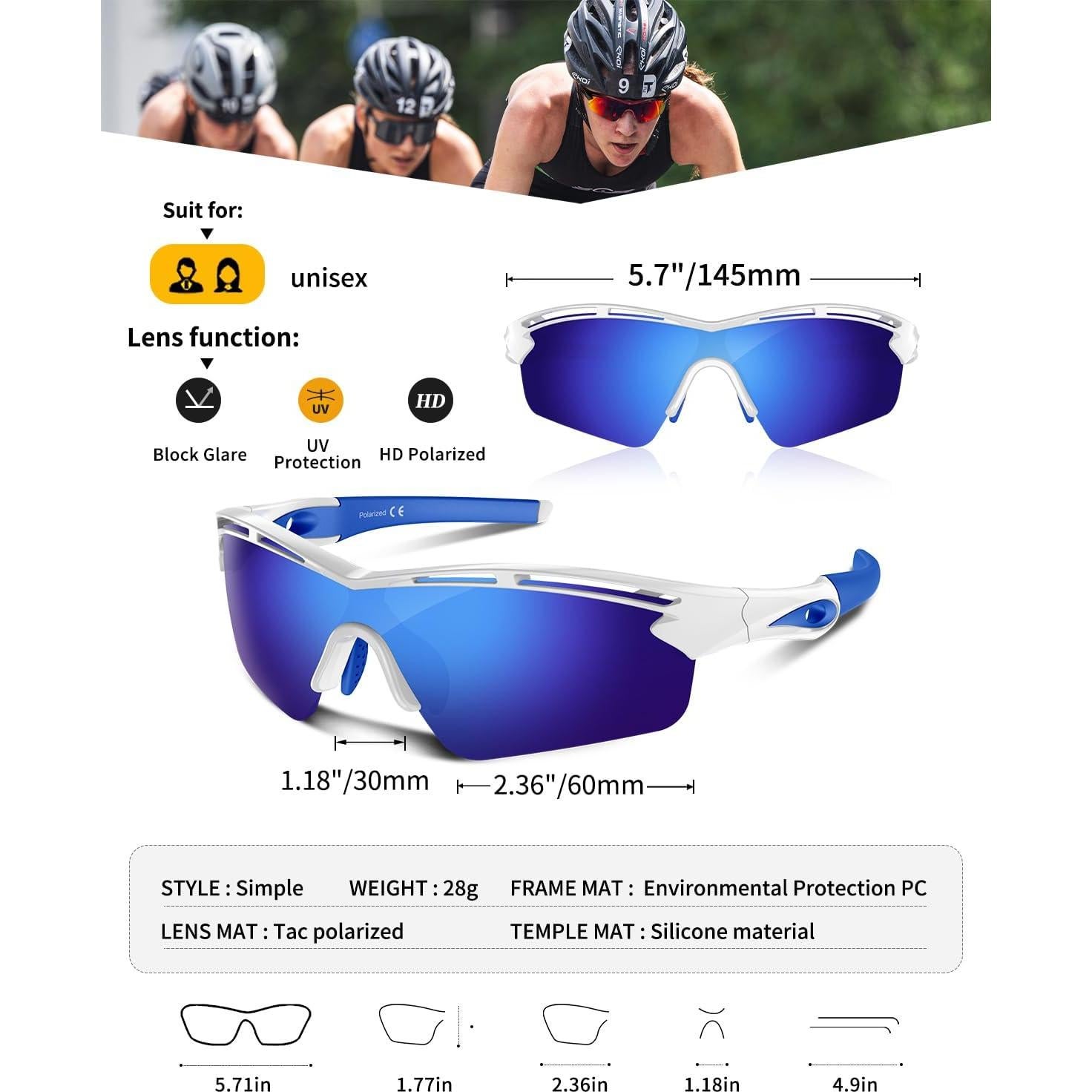 Gafas de sol deportivas Rosemal UV400 TR90 polarizadas