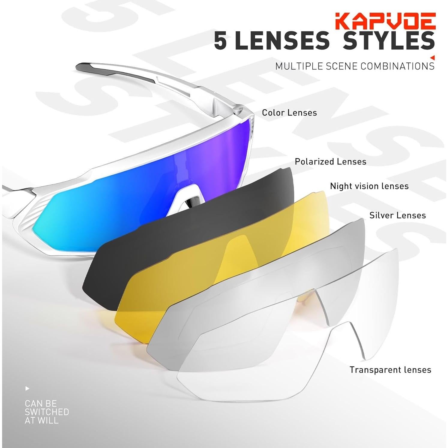 Gafas de Ciclismo KAPVOE 5 Lentes Polarizadas UV400