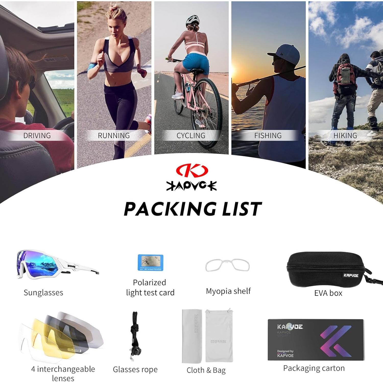 Gafas de Ciclismo KAPVOE 5 Lentes Polarizadas UV400