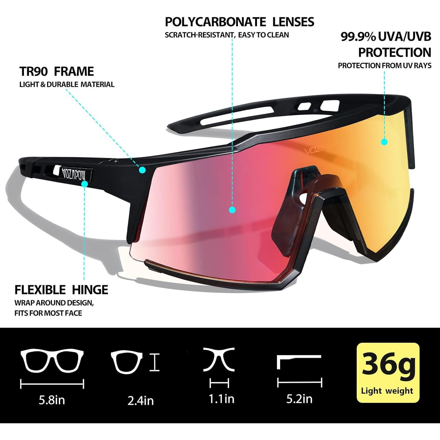 Gafas de sol VOZAPOW deportivas fotocromáticas con 4 lentes