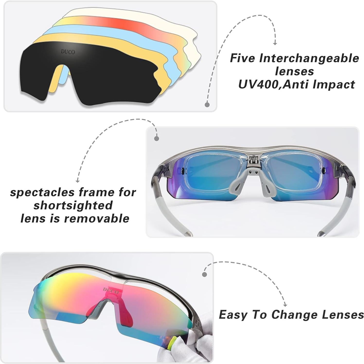Gafas de sol deportivas DUCO con 5 lentes intercambiables