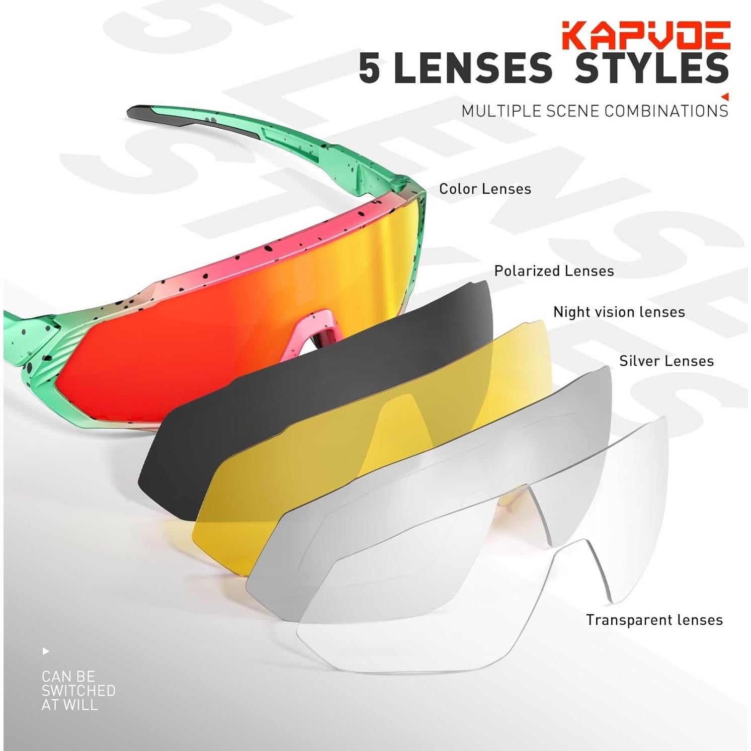 Gafas de Ciclismo KAPVOE K9408 5 Lentes Polarizadas UV400