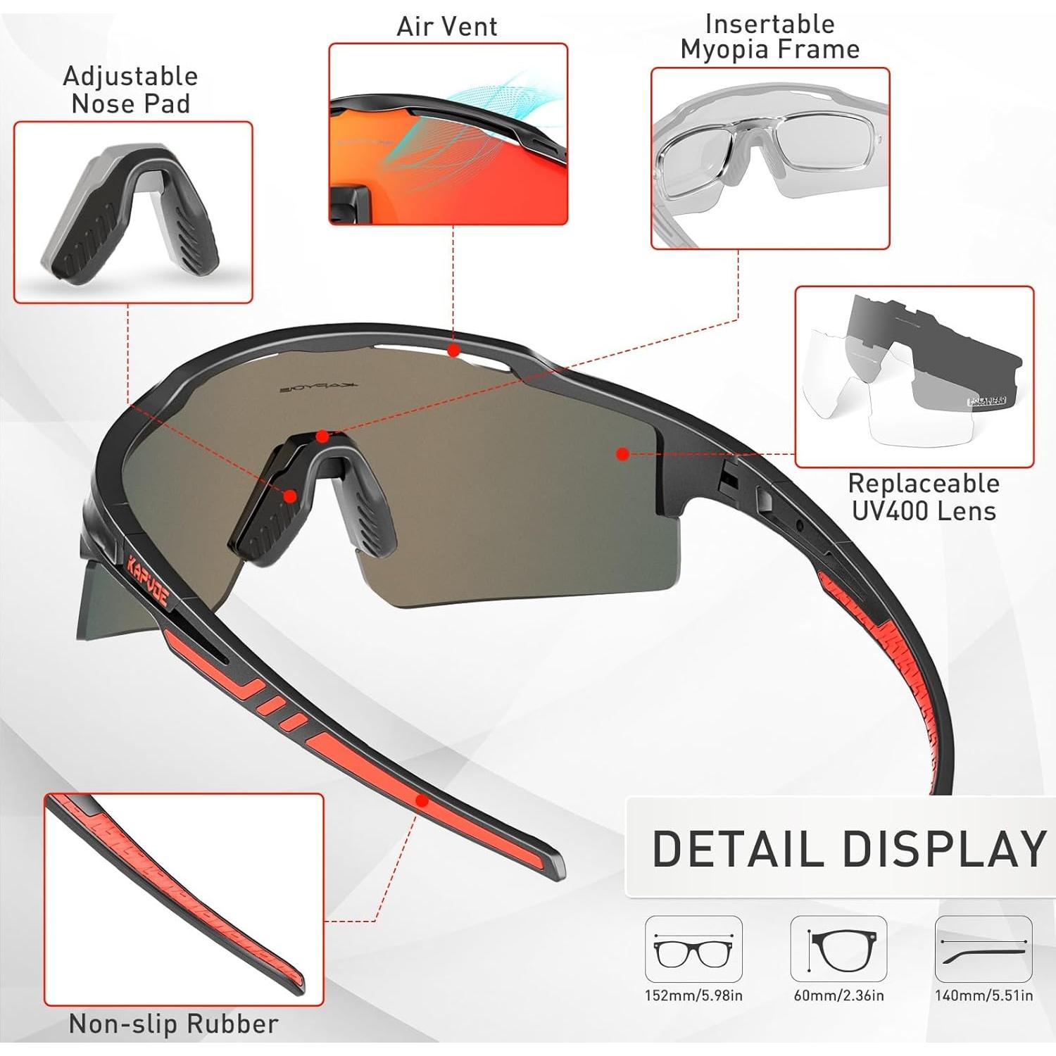 Gafas de Ciclismo KAPVOE UV400 con 3 Lentes Reemplazables