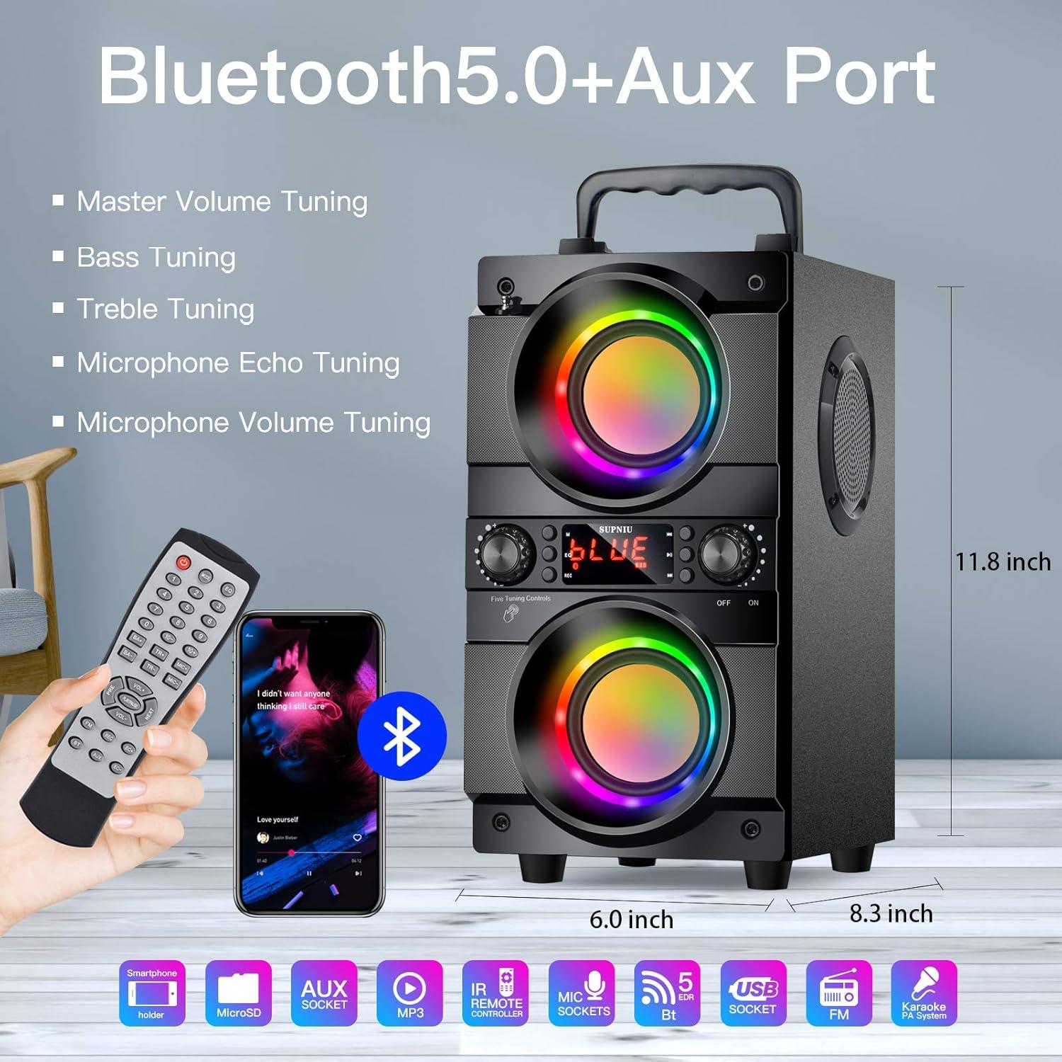 Altavoz Bluetooth Portátil SUPNIU A21 60W con Doble Subwoofer