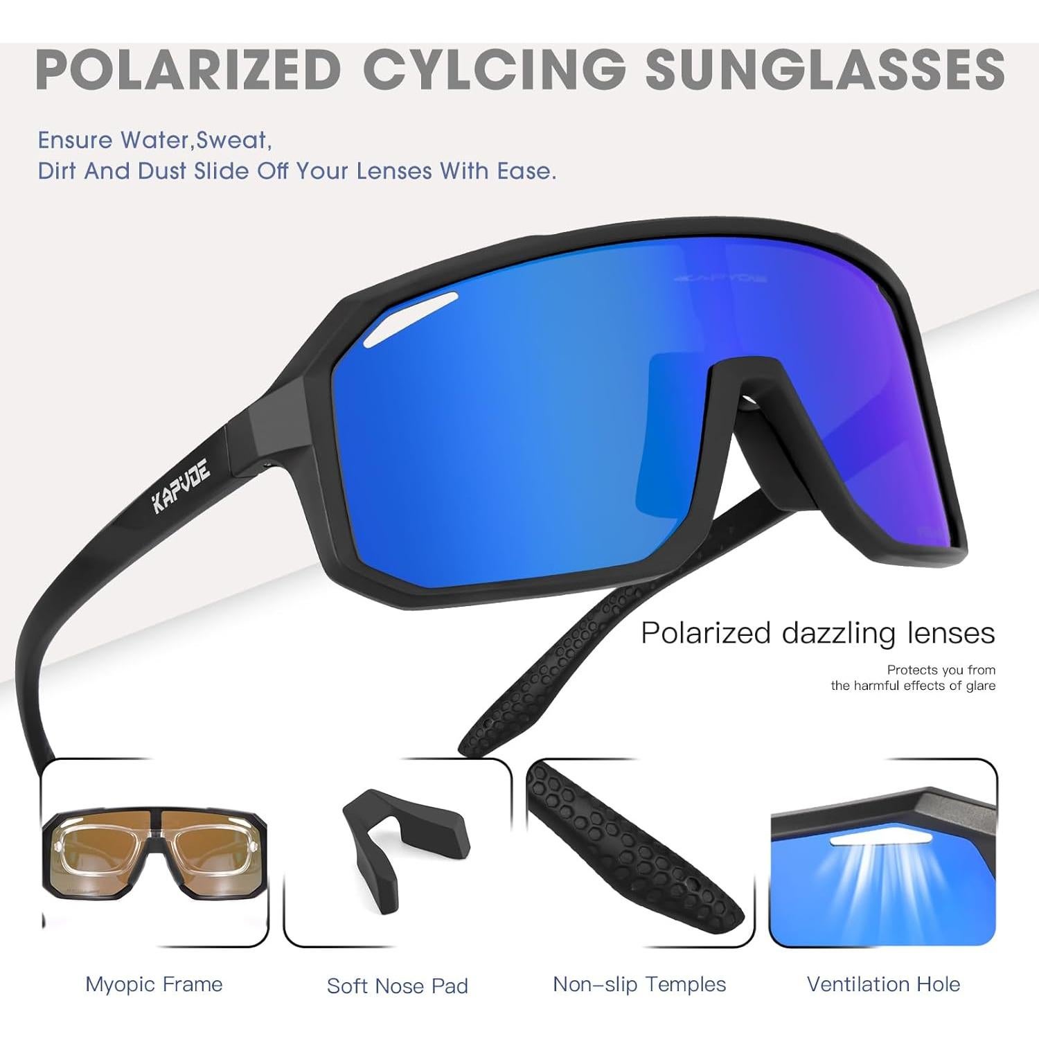 Gafas de Ciclismo KAPVOE K62 Polarizadas UV400 Azul