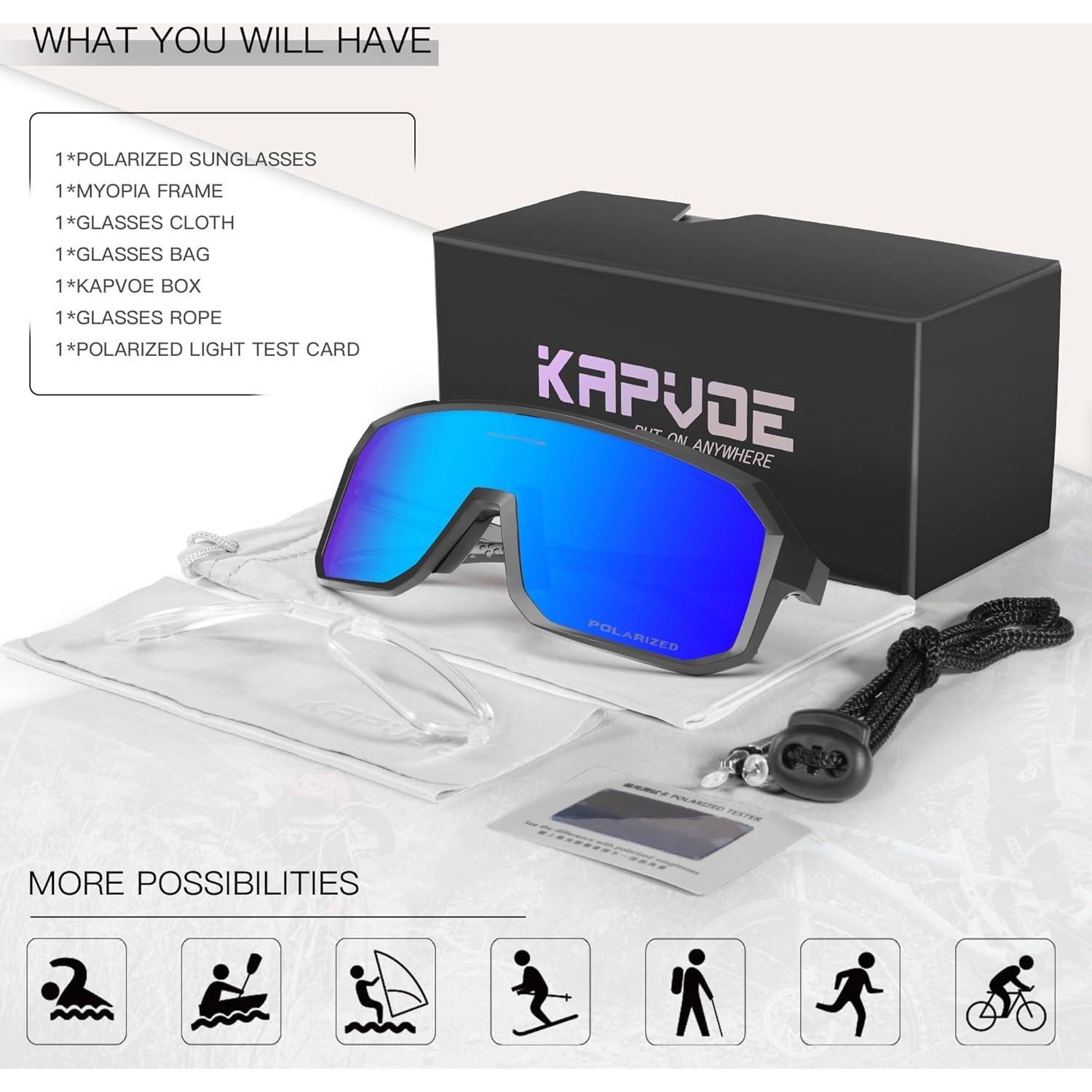 Gafas de Ciclismo KAPVOE K62 Polarizadas UV400 Azul