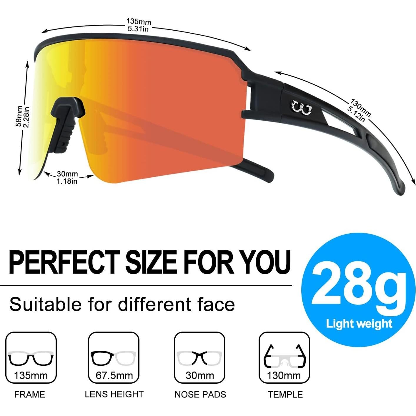 Gafas de Ciclismo FMY Polarizadas UV400 Lentes Negras y Rojas