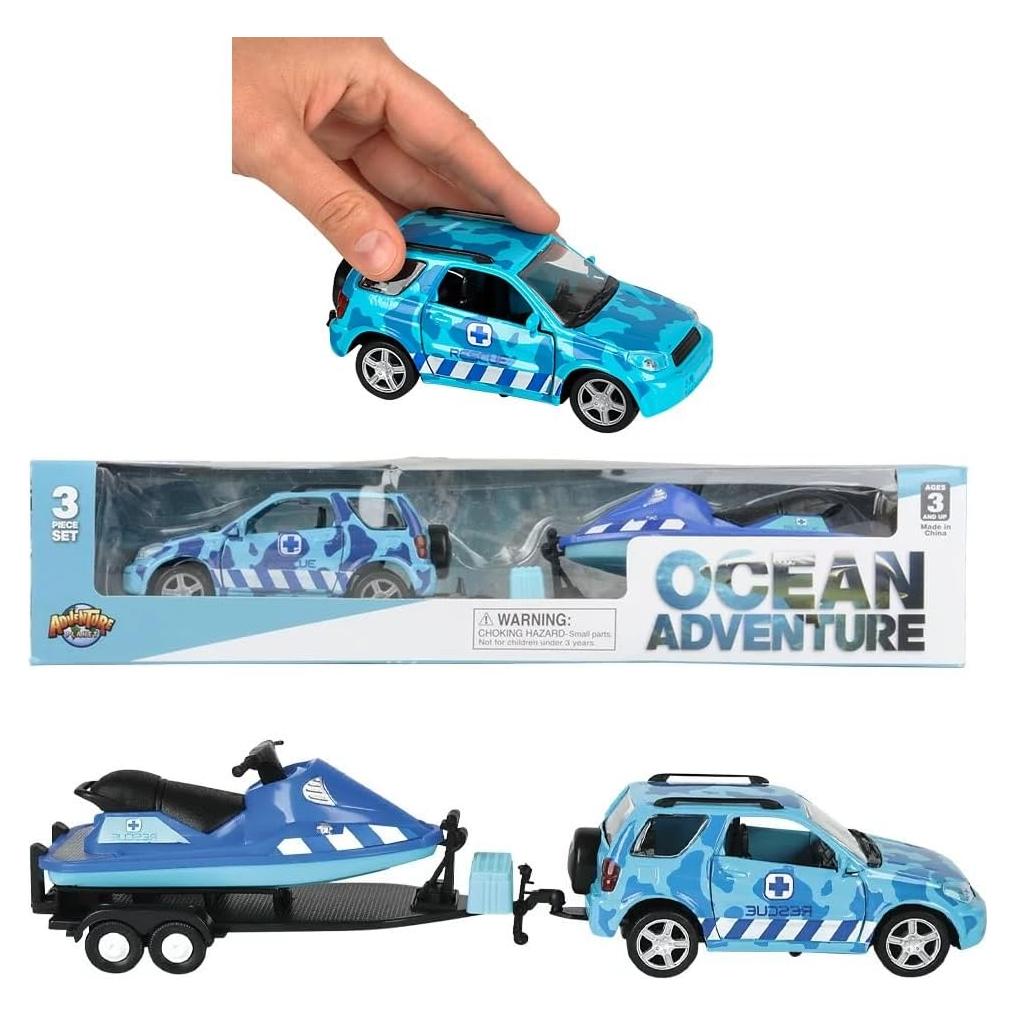 Conjunto Camión de Rescate Azul 4X4 ZU con Moto de Agua