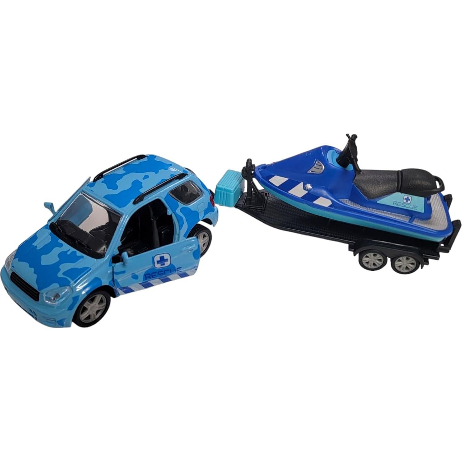 Conjunto Camión de Rescate Azul 4X4 ZU con Moto de Agua