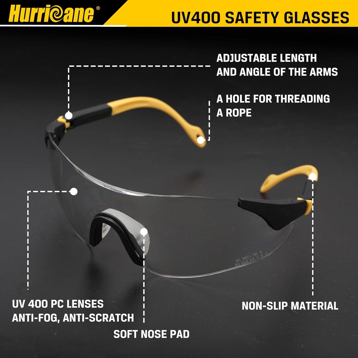 Gafas de seguridad HURRICANE UV400, lente clara, ligeras
