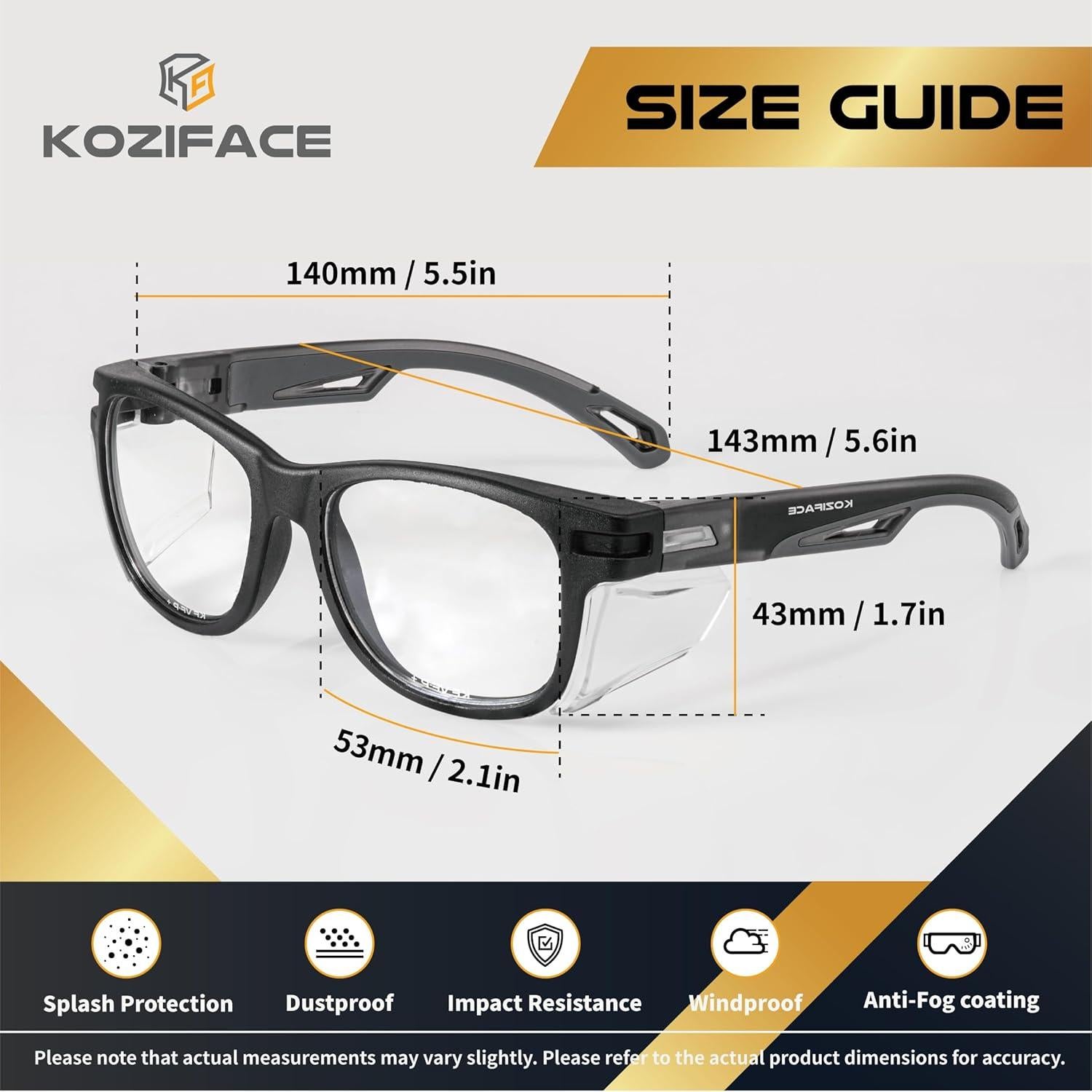 Gafas de Seguridad Koziface E52 Unisex Ligeras Antiempañante