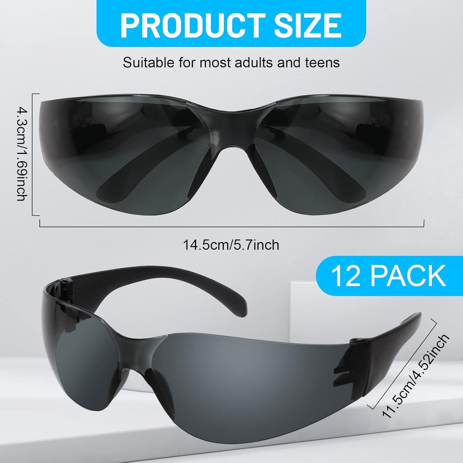 Paquete de 12 Gafas de Seguridad Policarbonato Negro