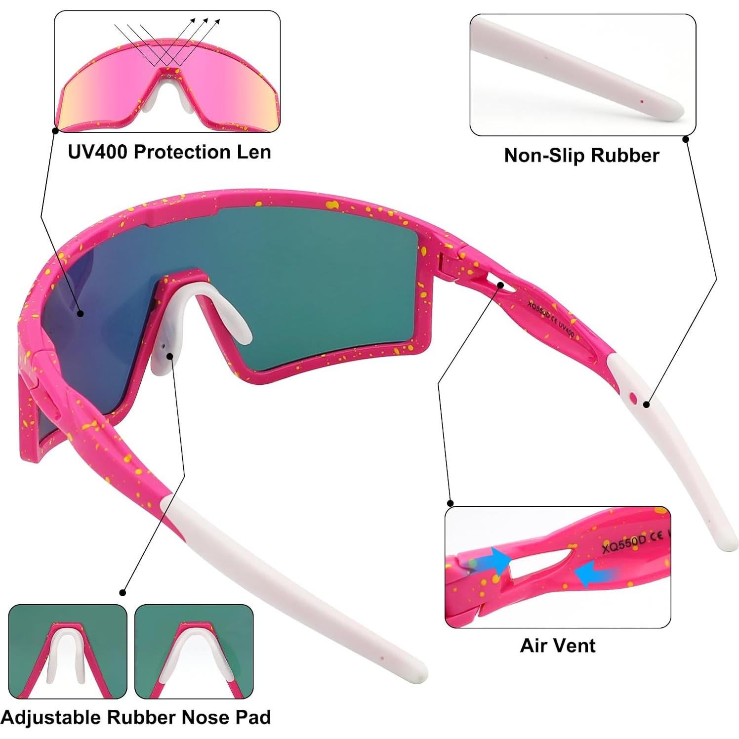 Gafas de Ciclismo Xiyalai Rosa UV400 para Adultos