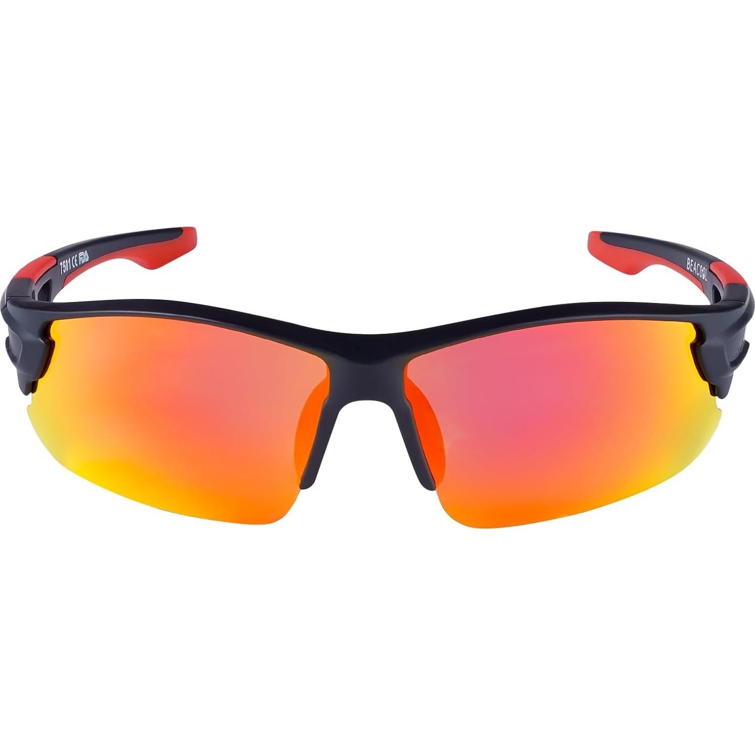 Gafas de Sol BEACOOL Polarizadas UV400 Unisex Negro Mate Rojo