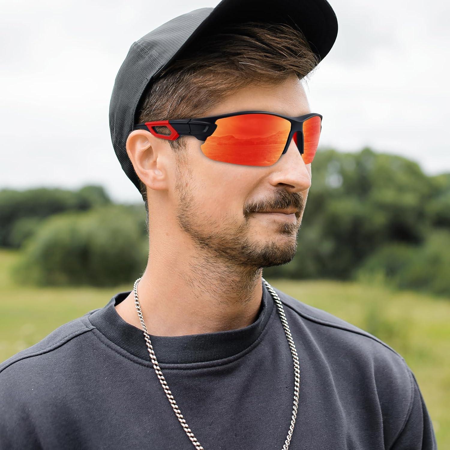 Gafas de Sol BEACOOL Polarizadas UV400 Unisex Negro Mate Rojo