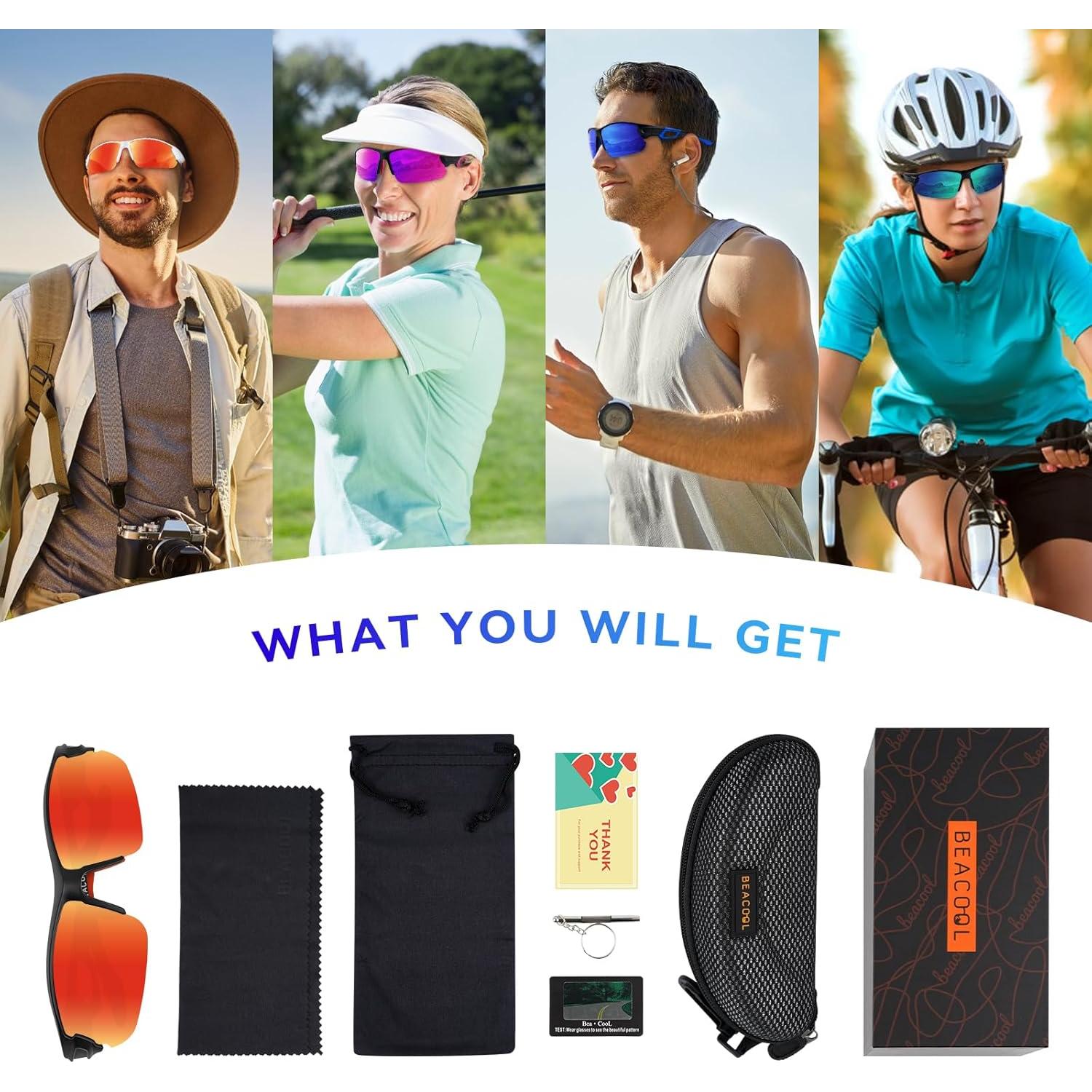 Gafas de Sol BEACOOL Polarizadas UV400 Unisex Negro Mate Rojo