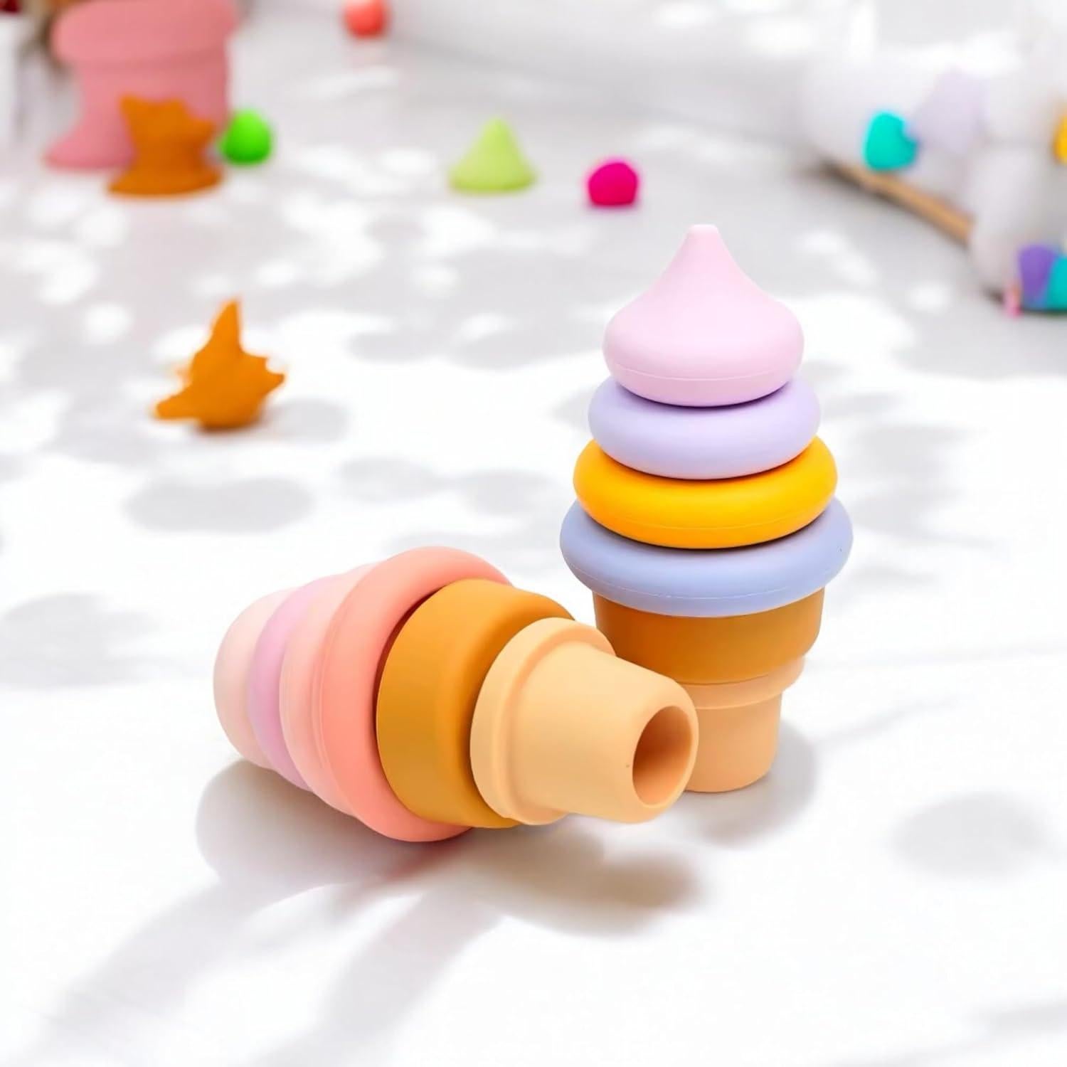 Juguete Apilable de Silicona Helado Macoam - 2 Piezas Sin BPA