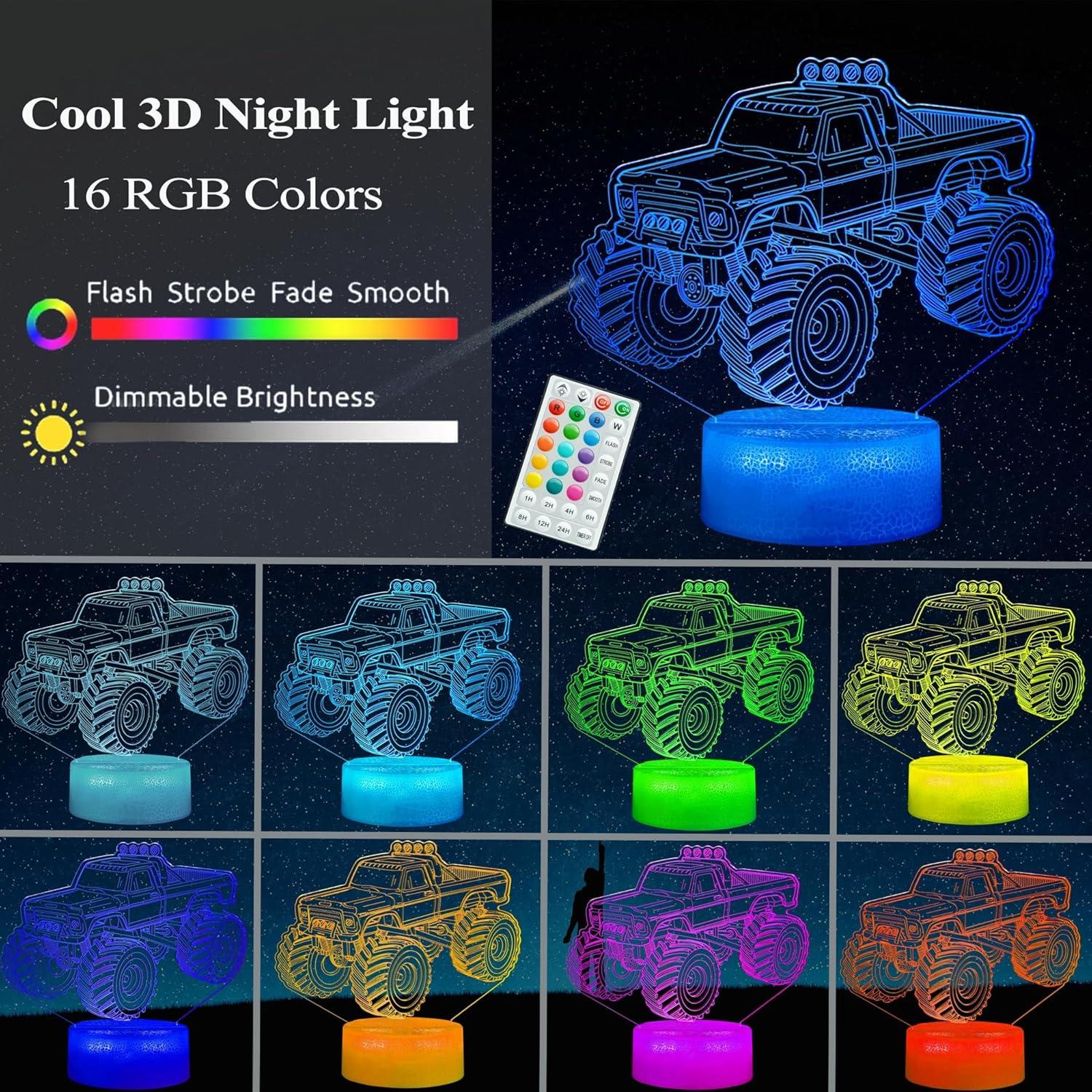 Luz Nocturna 3D Camión Monstruo con Control Remoto 16 Colores